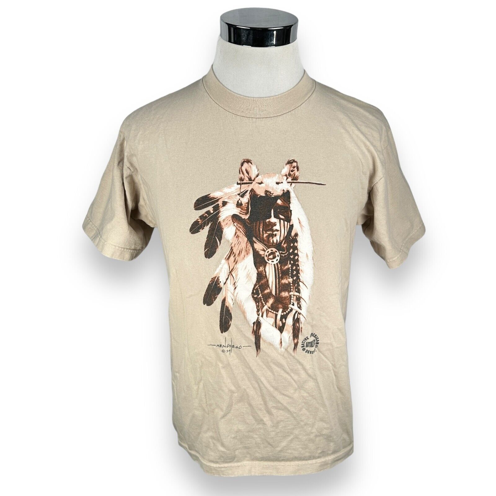 The Unbranded Brand Vintage Menchego Native American T-Shirt Men L Beige Cotton Size US L / EU 52-54 / 3 - 1 Thumbnail