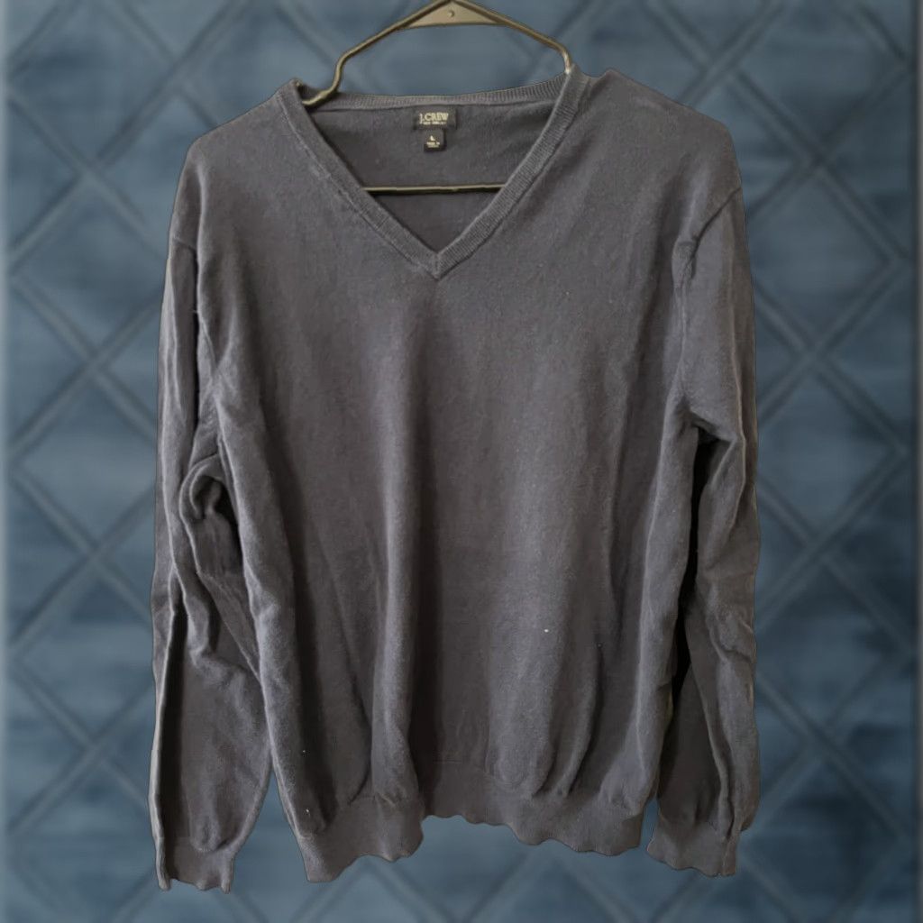 J.Crew VINTAGE J. CREW Sweater Women Large Navy Blue Cotton V-Neck Pullover Solid Size L / US 10 / IT 46 - 1 Thumbnail
