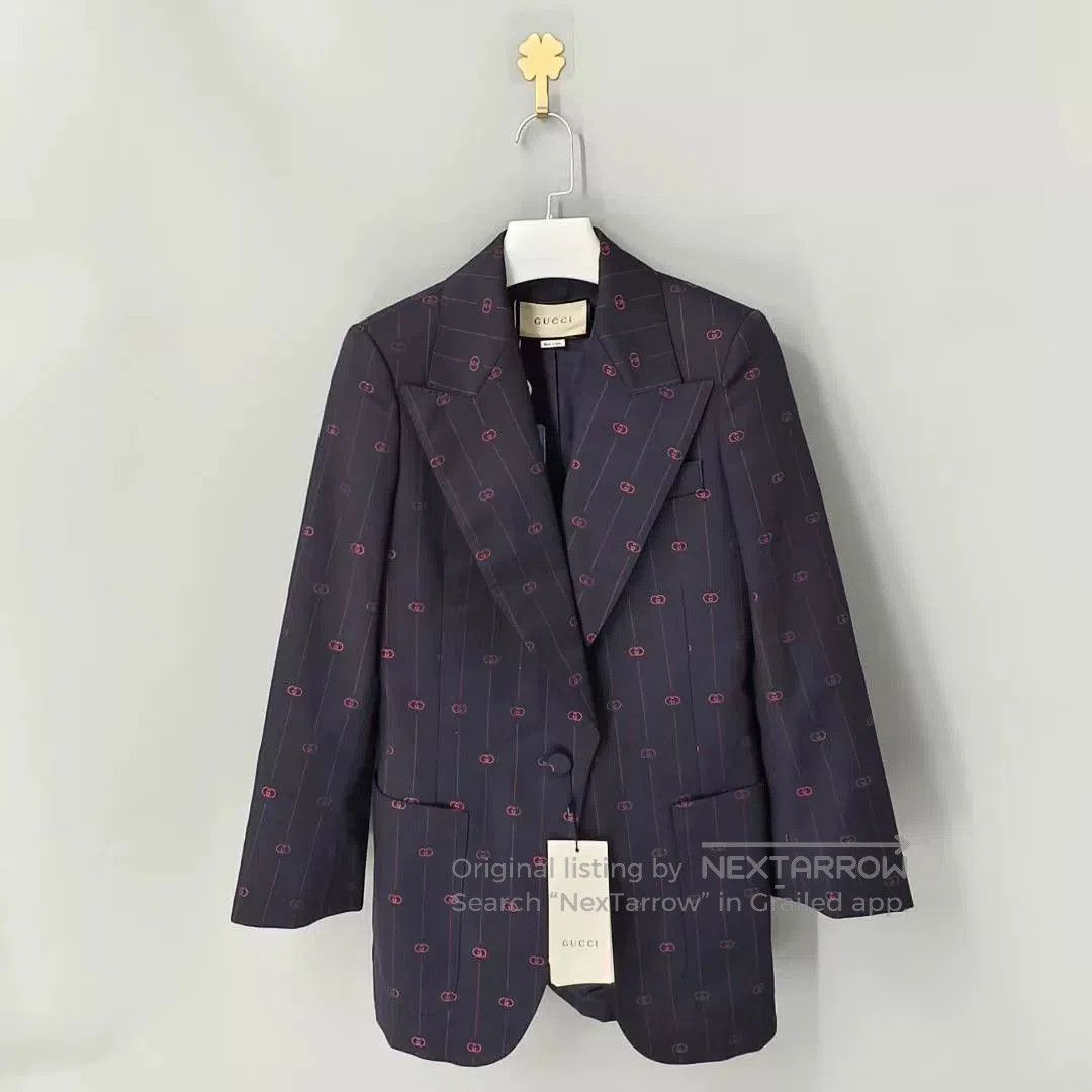 Gucci Gucci Deep Blue All-Over Print Single-Button Blazer. Size XS / US 0-2 / IT 36-38 - 1 Thumbnail