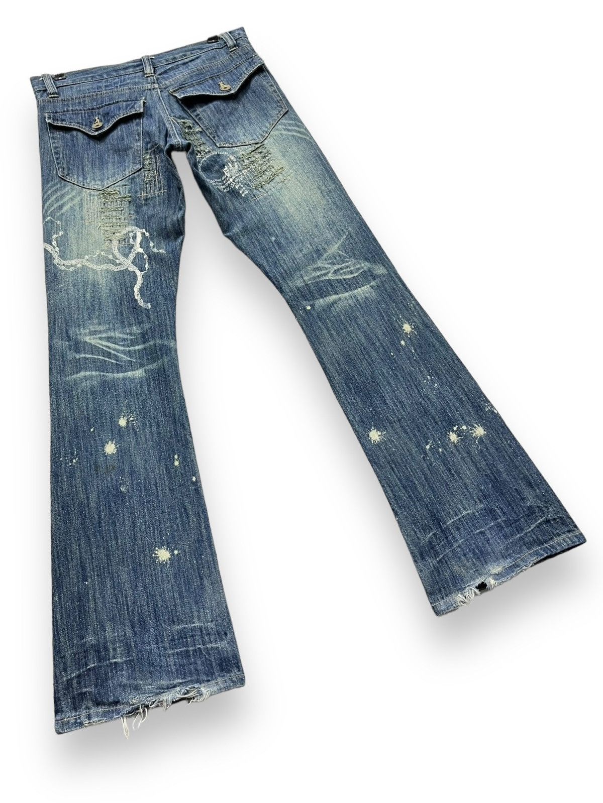 Guru FYE🔥GUMU INTERNATIONAL Punk Ripped Tribal Print Flare Denim Size 31" - 5 Thumbnail