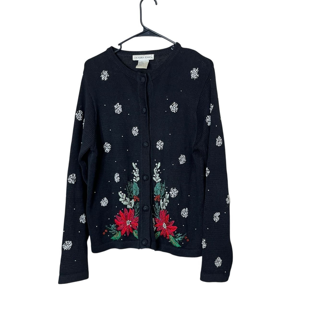 Other Vintage Victoria Jones Christmas Cardigan Sweater Beaded Emb Size M / US 6-8 / IT 42-44 - 1 Thumbnail