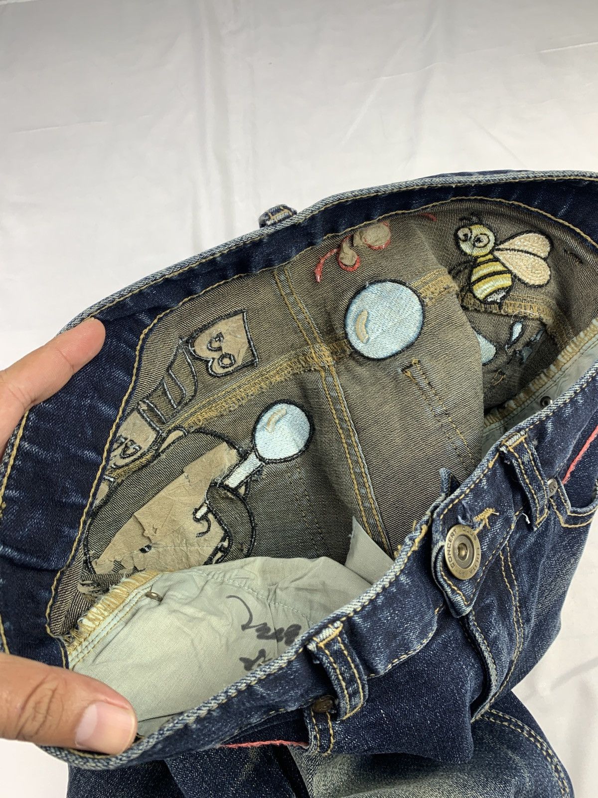 Japanese Brand y2k Lolita Like Cute Pop Embroidered Skinny Stretch Jeans Size 31" - 13 Thumbnail