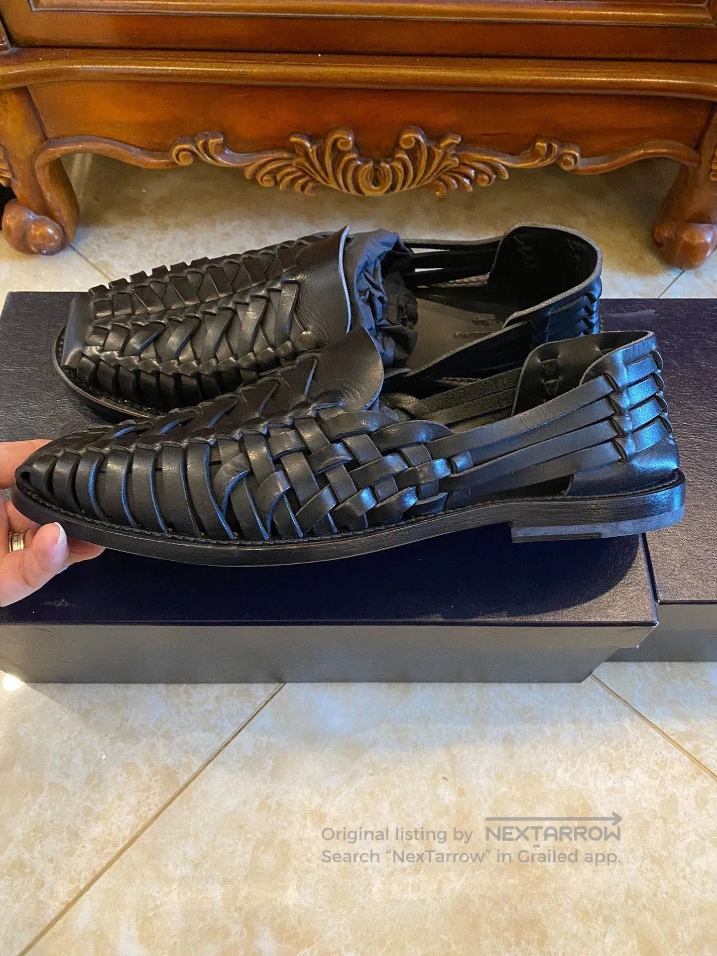 Polo Ralph Lauren Black Woven Leather Sandals. Size US 7 / EU 40 - 5 Thumbnail