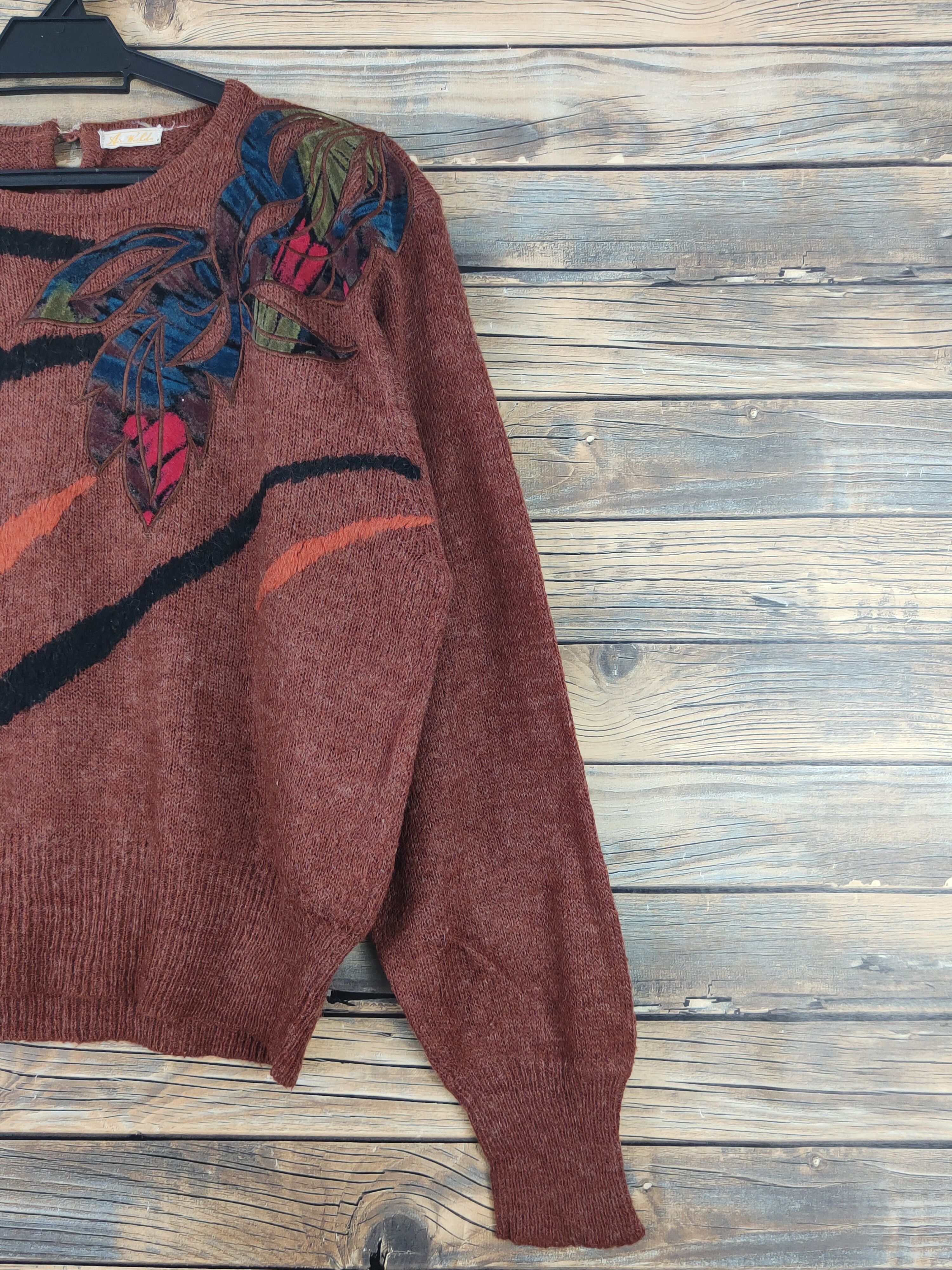 Homespun Knitwear Air Woeld Dark Brown art vintage Knitwear Crop Tops #W1106 Size L / US 10 / IT 46 - 6 Thumbnail