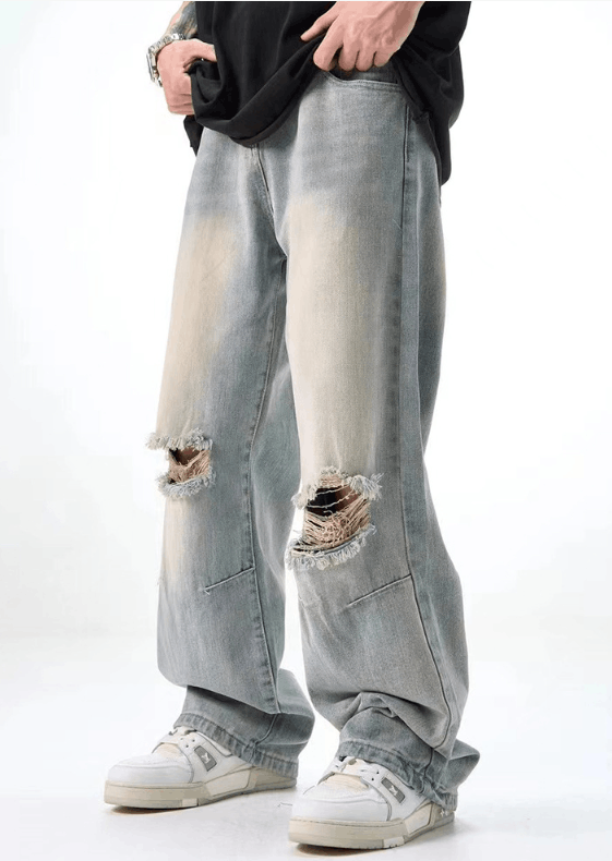 Japanese Brand × Jean Men's all-match loose straight hiphop washed ripped jeans Size US 32 / EU 48 - 2 Thumbnail