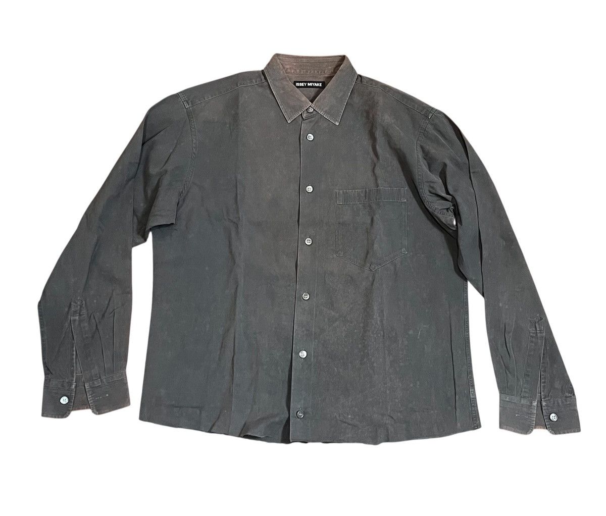 Vintage issey miyake grey trashed cropped button up shirt