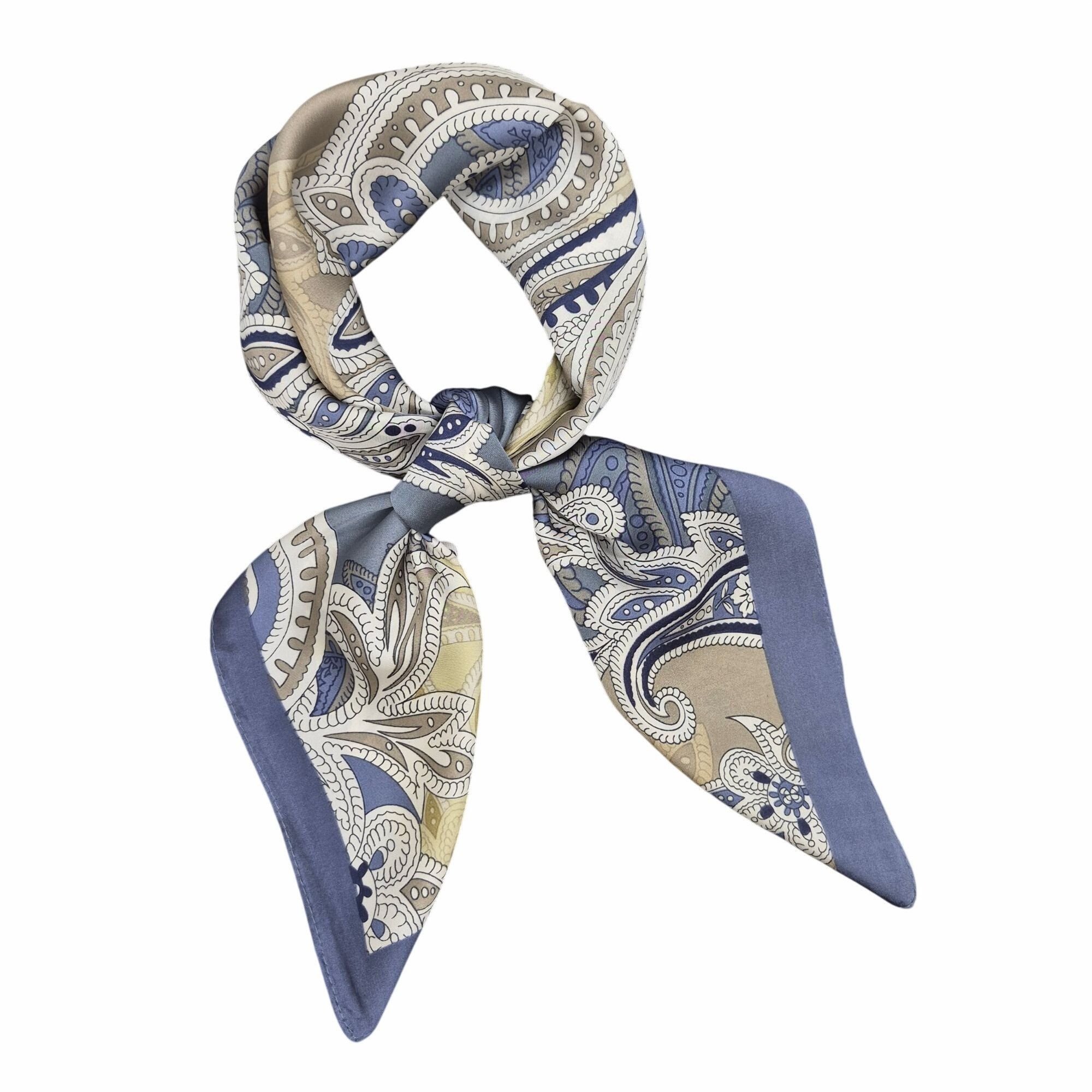 Other ⭐Elegant Bandana Square Scarf Silky Satin Soft Blue Silver V Size ONE SIZE - 3 Thumbnail