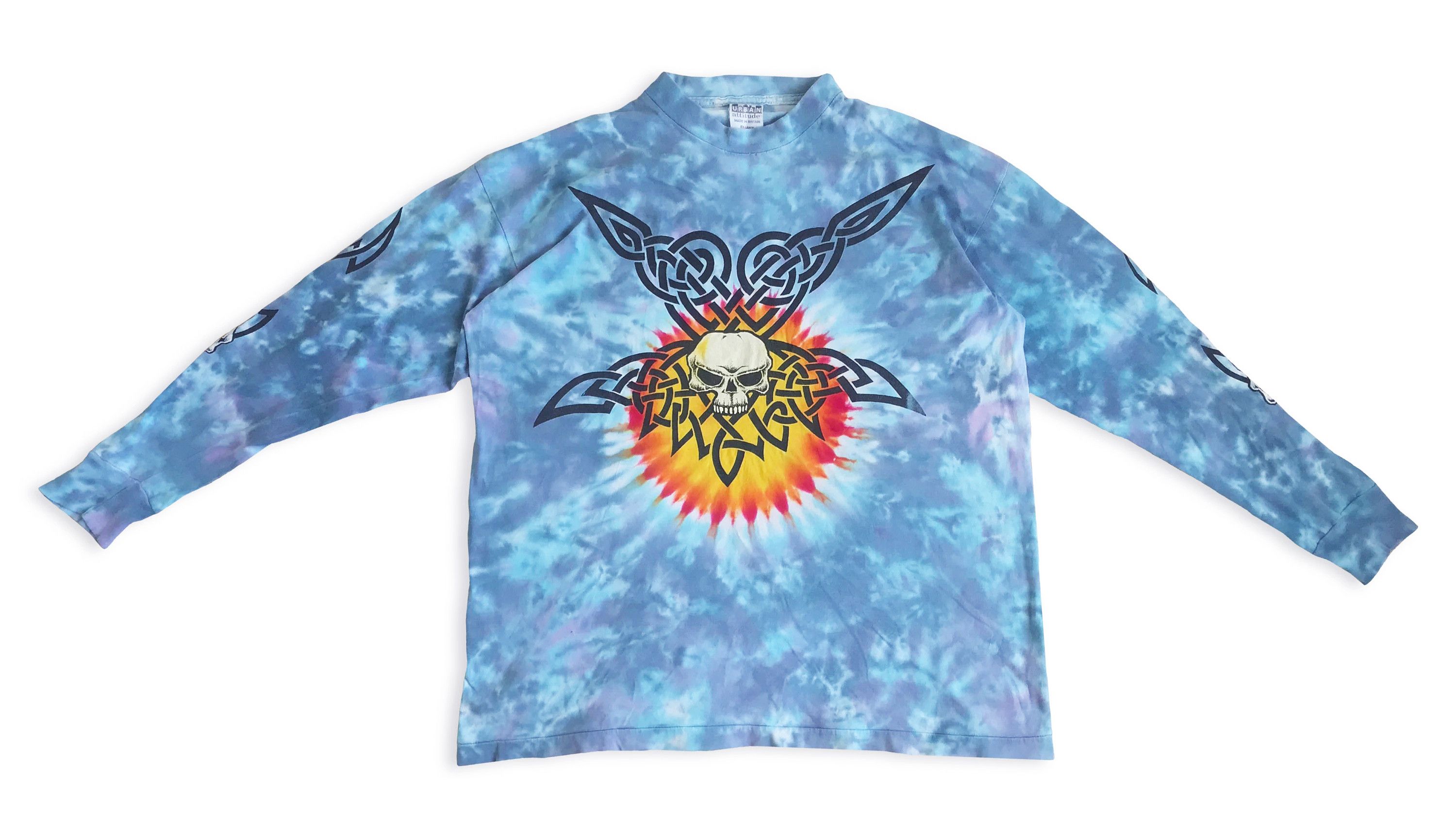 Vintage 90s URBAN ATTITUDE Skull Tie Dye Shirt Singe Stitch Skate Size US XL / EU 56 / 4 - 4 Thumbnail