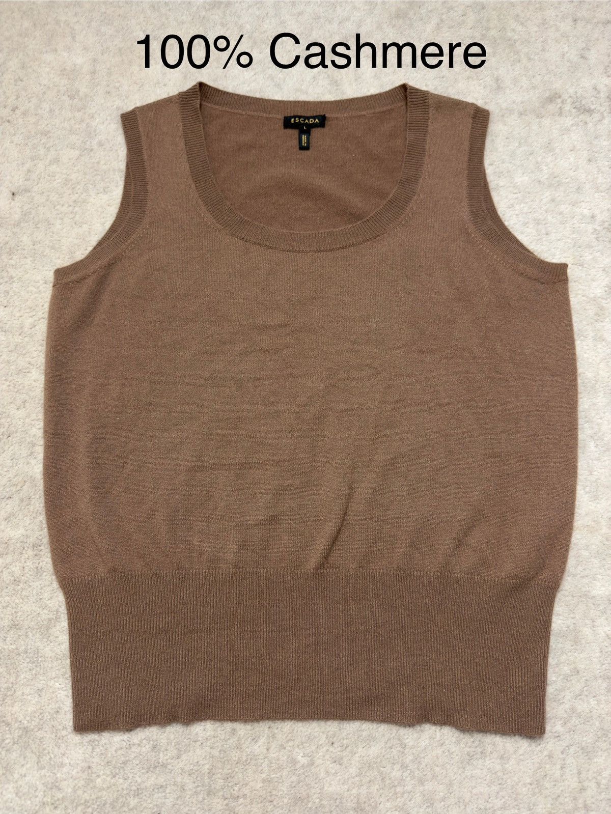 Escada sleeveless sweater 100% cashmere Escada brown rhinestones Size L / US 10 / IT 46 - 1 Thumbnail