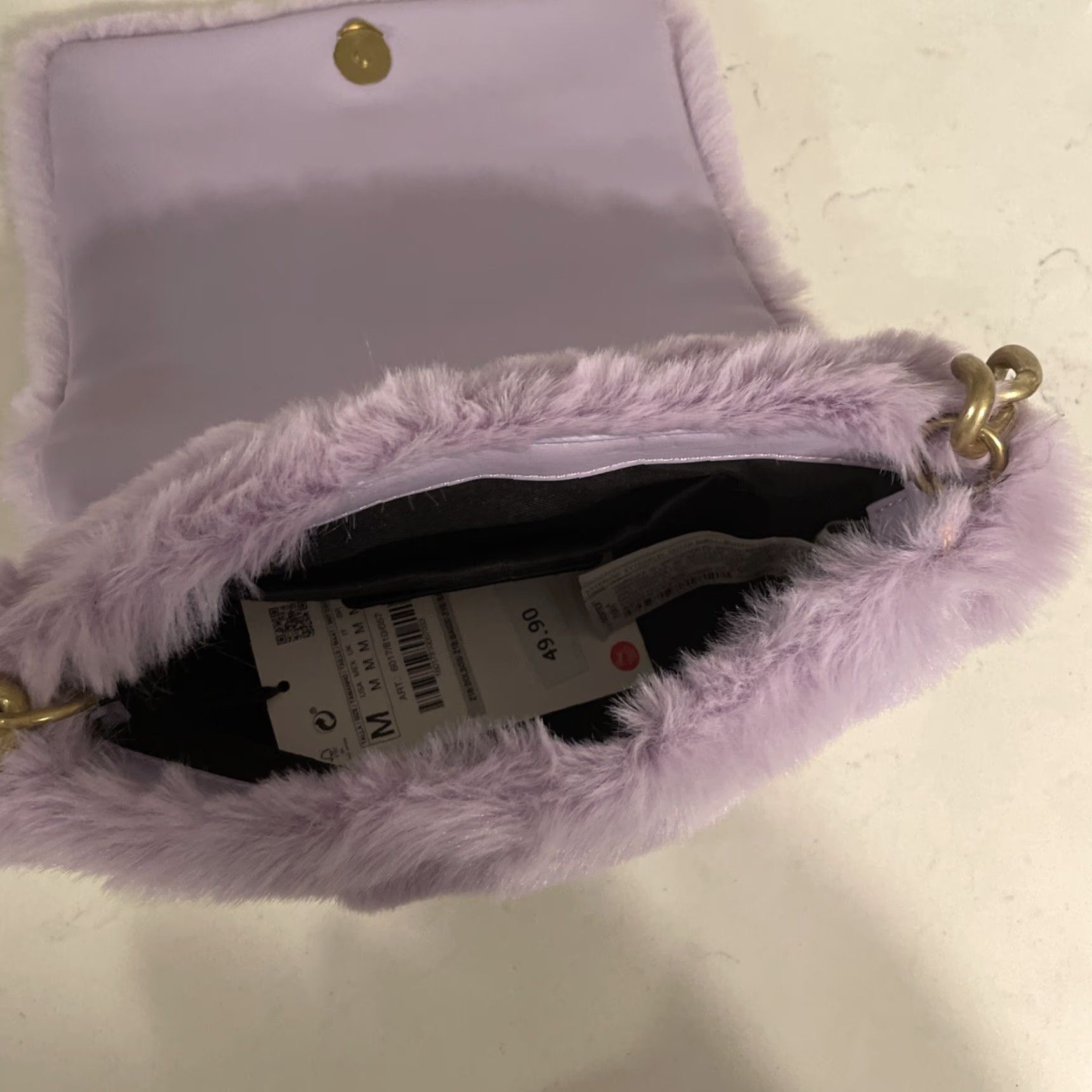 Zara New Gorgeous Zara Purple Faux Fur Small Shoulder Bag Chunky Gold Chain Strap Nwt Size ONE SIZE - 7 Thumbnail