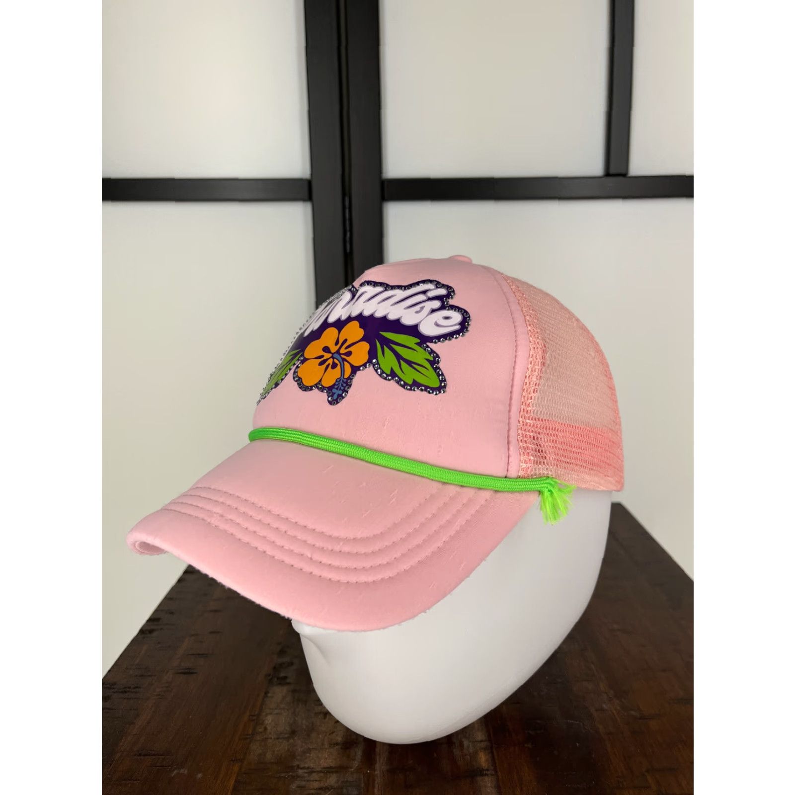 Forever 21 FOREVER 21 Paradise Pink Trucker Hat Cap One Size Adult Bling Jeweled Adjustable Lightweight Beach Seasonal Vintage: No Size ONE SIZE - 4 Thumbnail
