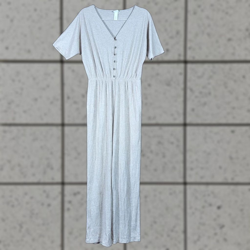 H&M H&M Womens Beige Short Sleeve Button Front Jumpsuit Size M V-Neck Ribbed Casual Shirt? Size 32" / US 10 / IT 46 - 1 Thumbnail