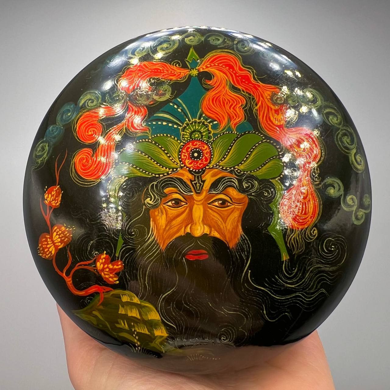 Vintage USSR Hand Painted Wooden Trinket Jewelry Lacquer Box