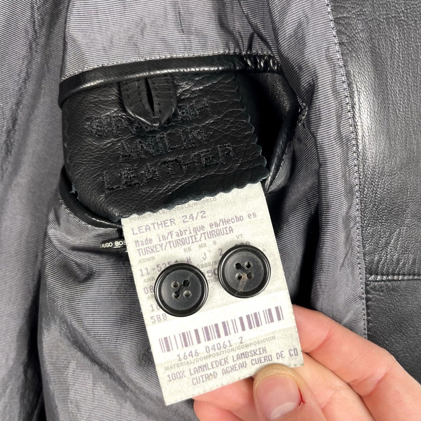 Hugo Boss HUGO BOSS Black Leather Blazer Jacket 40R Spanish Lambskin 4 Button Men Size 40R - 7 Thumbnail
