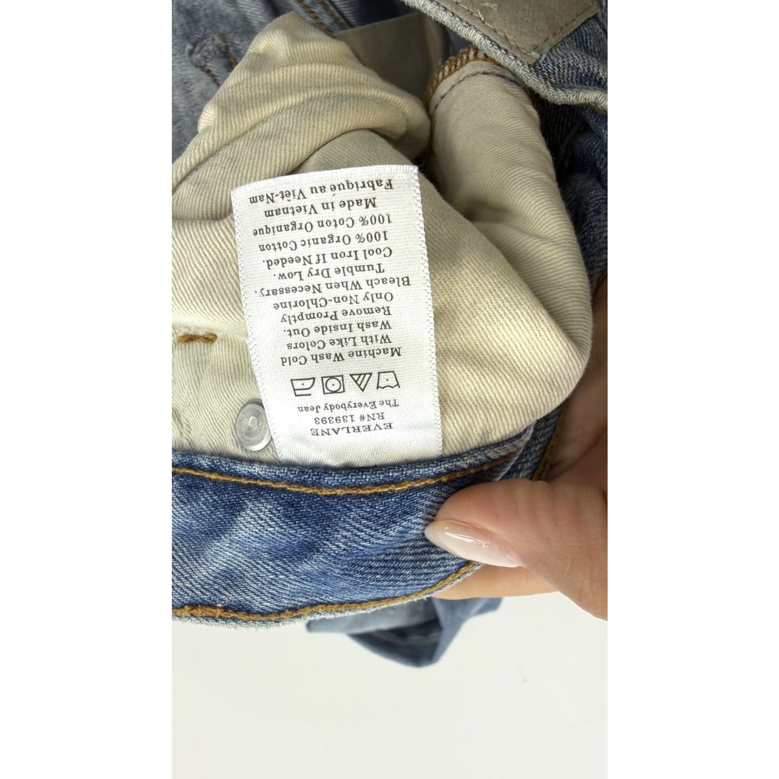 Everlane EVERLANE Light Wash Straight Jeans Womens 31x30.5 Distressed Organic Cotton Button Fly Size 24" / US 00 / IT 34 - 5 Thumbnail