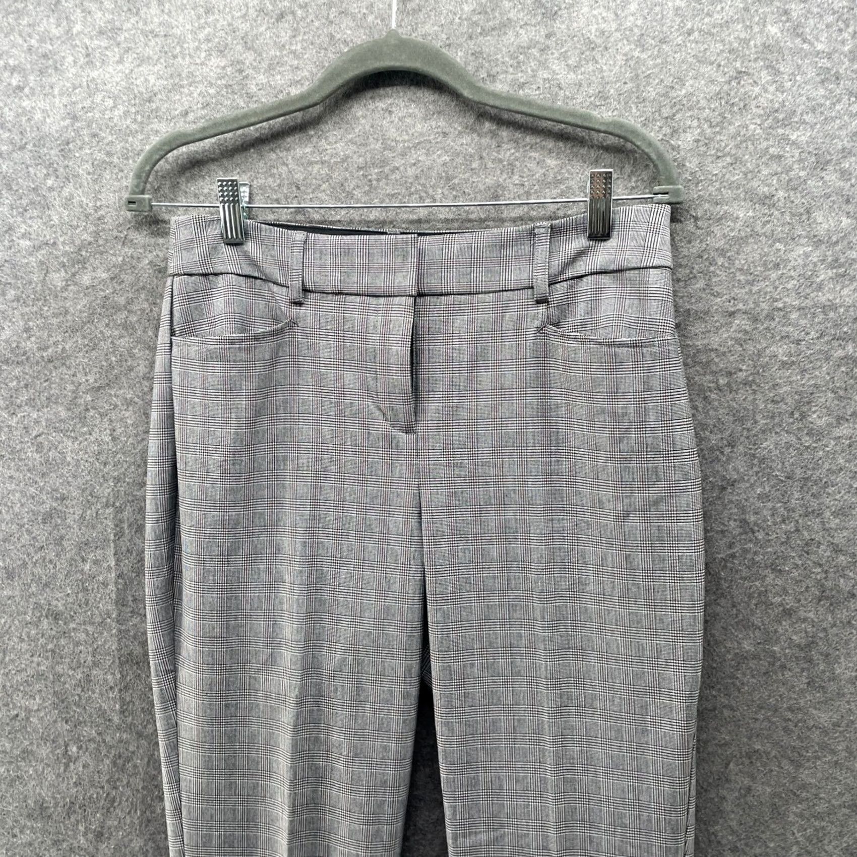 Express Express Columnist Slim Mid Rise Dress Pants Womens 6 Gray Glen Plaid Stretch Size 28" / US 6 / IT 42 - 3 Thumbnail