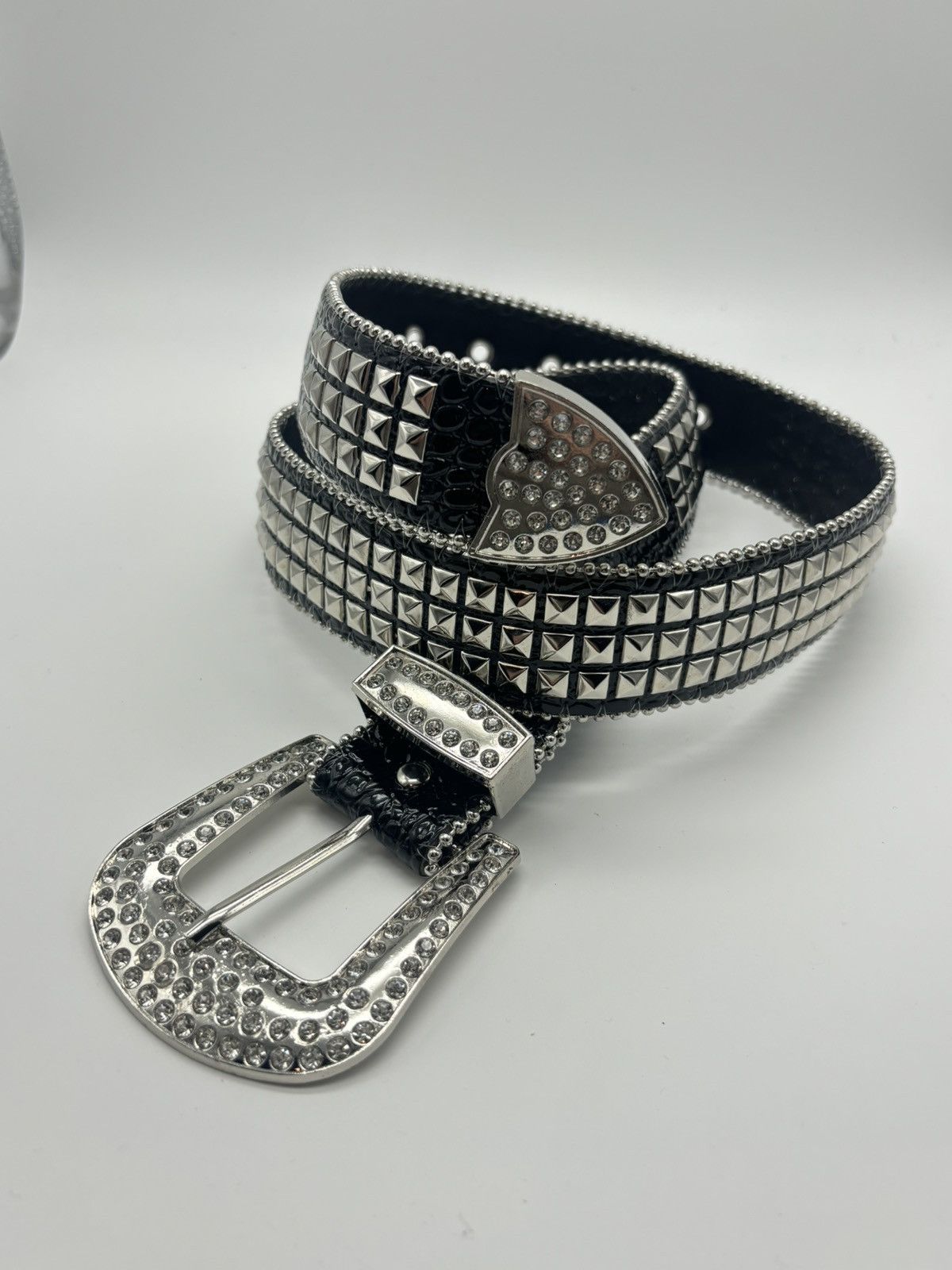 Japanese Brand × Vintage D2 - Rhinestone Studded Buckle Belt Size 30 - 2 Thumbnail