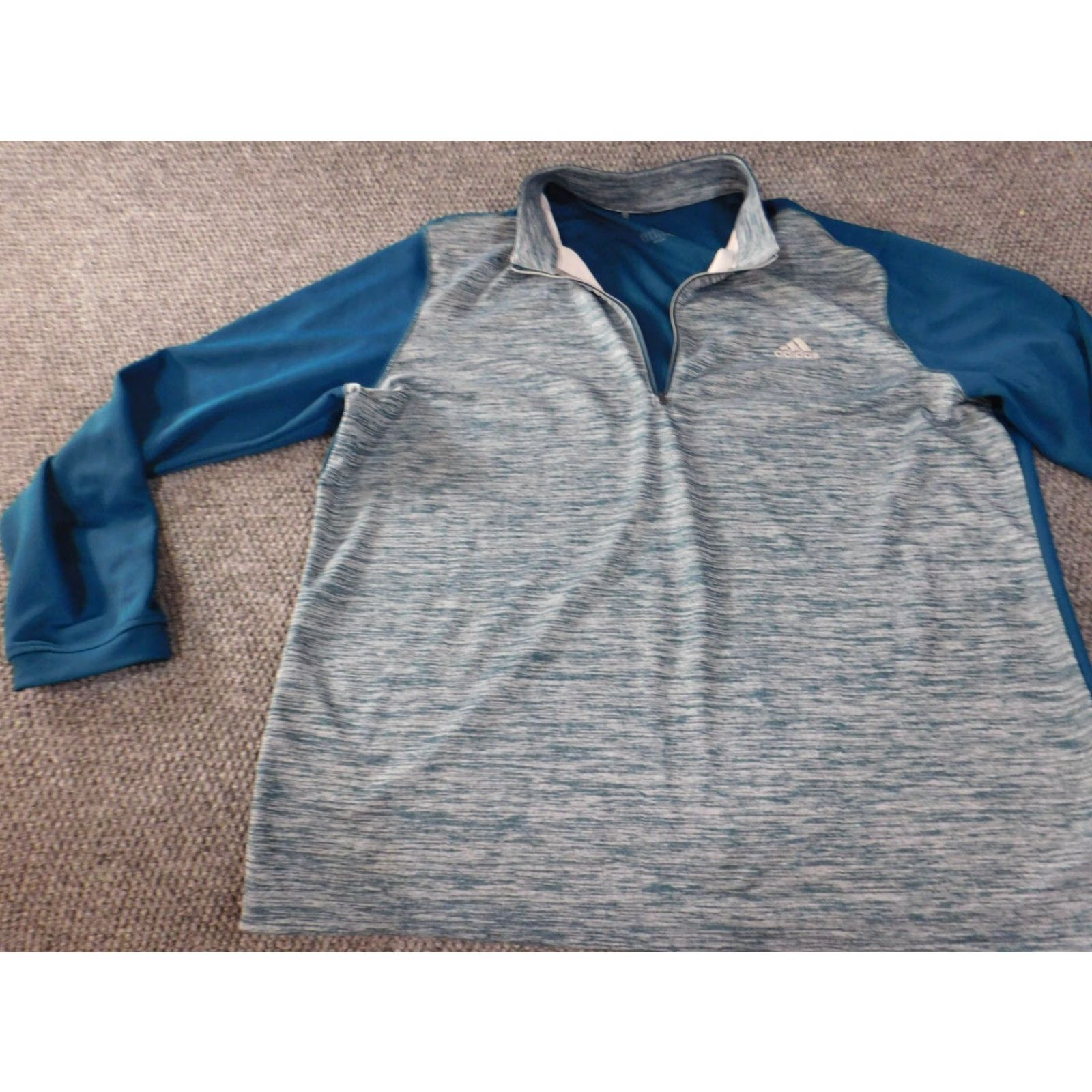 Adidas Adidas Mens Sweatshirt XL blue logo 1/4 zip pullover sweater knit polyester Regular 1/4 Zip Long Sleeve Size US XL / EU 56 / 4 - 3 Thumbnail