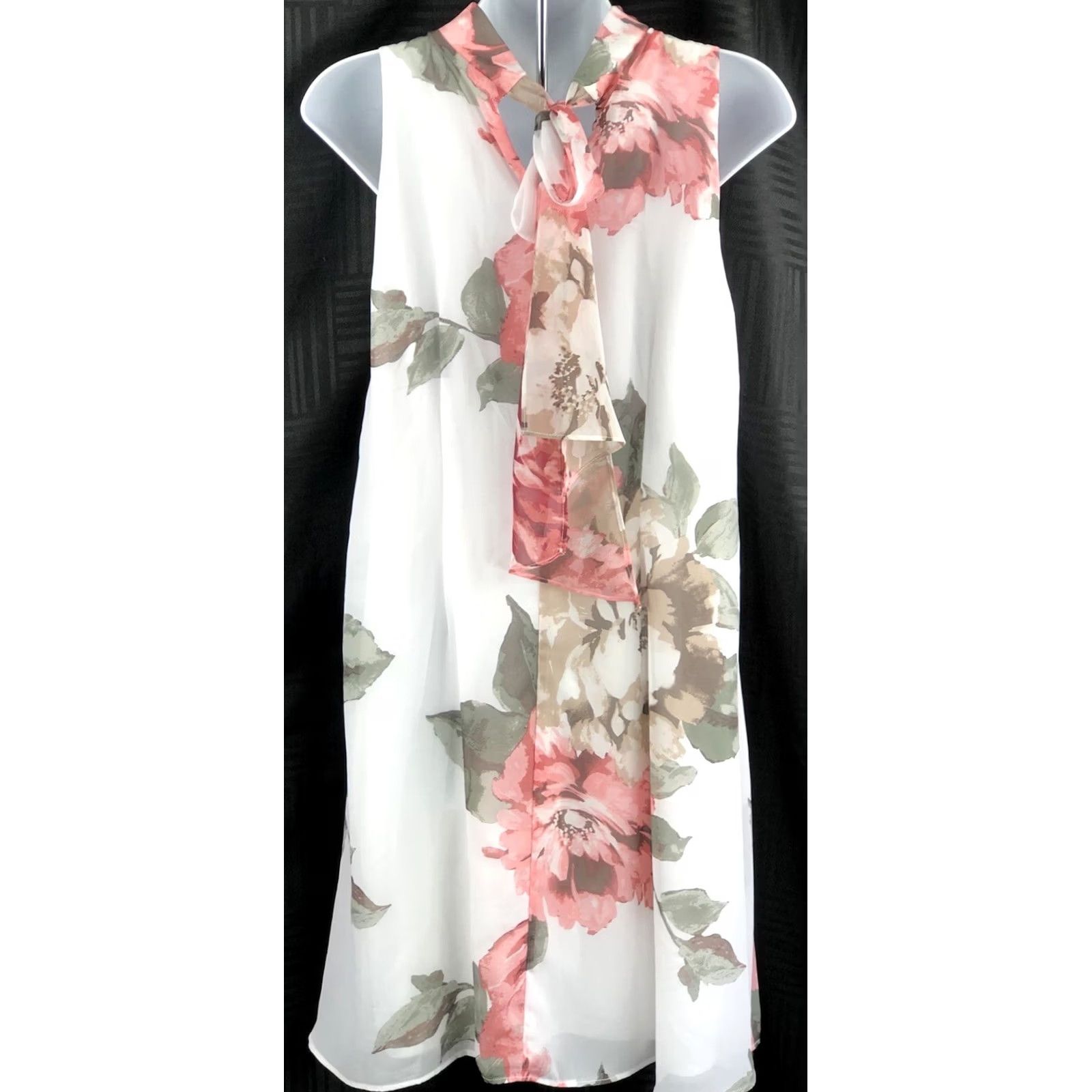 Vintage NWT Robbie Bee Sleeveless Midi Dress White Pink Floral Bow MockNeck Fairy Chiffon Party/Cocktail Wedding 8 Womens Size M / US 6-8 / IT 42-44 - 3 Thumbnail