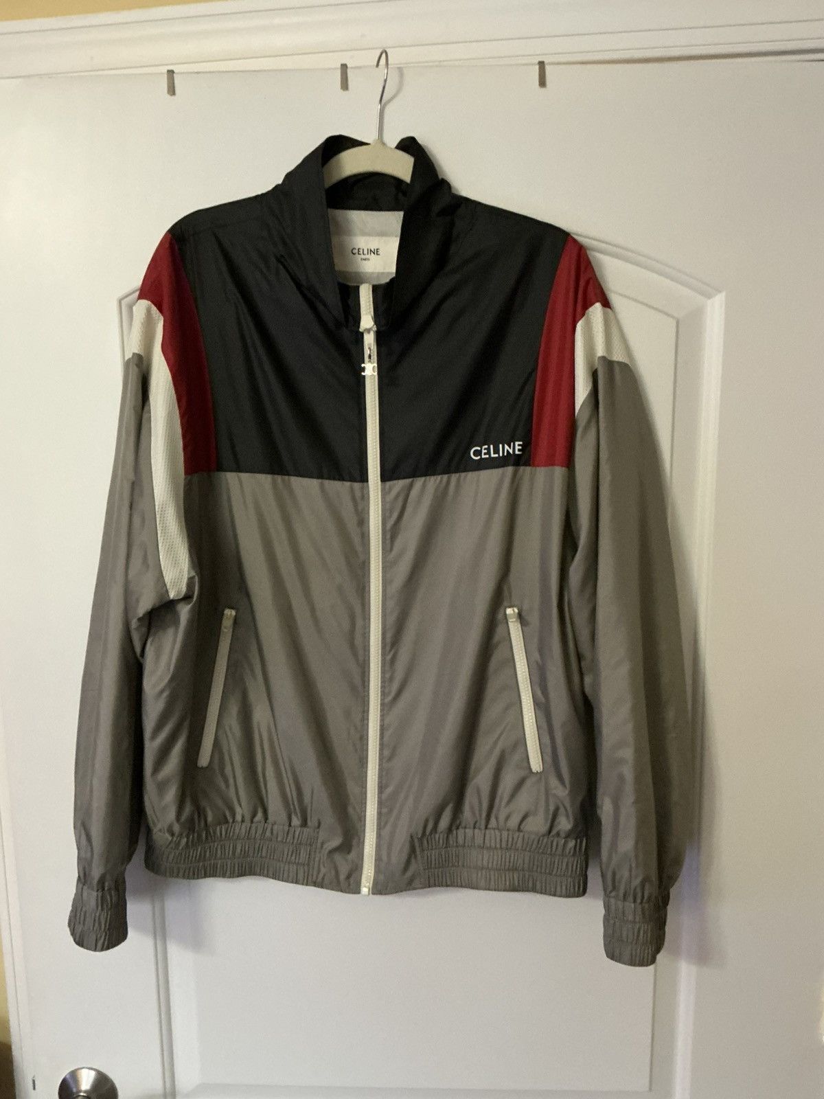 Celine Size XL - Celine Gray Color Block Logo Nylon Track Jacket Size US XL / EU 56 / 4 - 1 Thumbnail