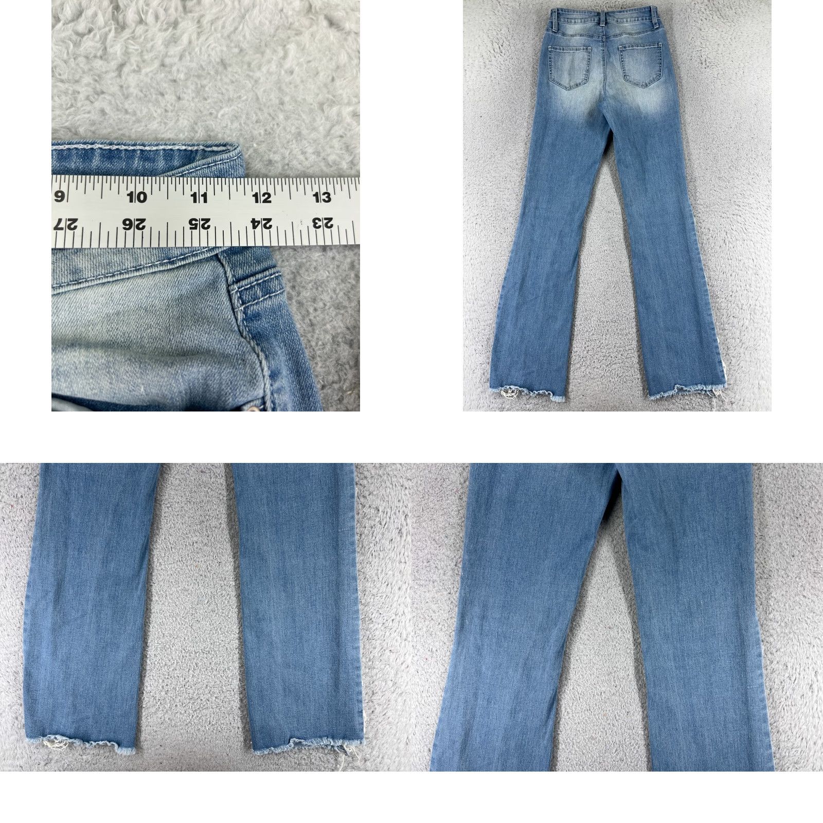 Fashion Nova Fashion Nova Jeans Women Flared Denim Distressed Mid Jeans 22x30 Blue 3 5-Pocket Denim Cotton Blend Zipper Mid Rise Vintage No Size 26" / US 2 / IT 38 - 9 Thumbnail