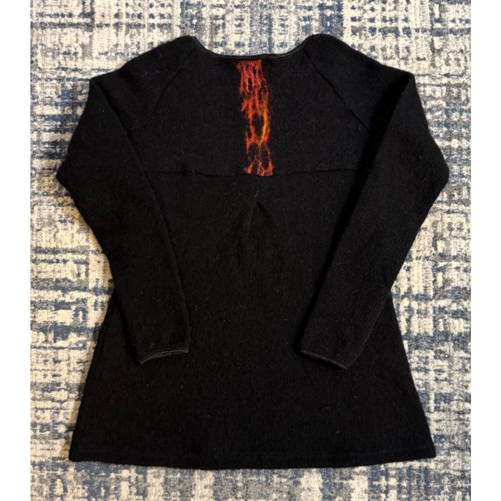 Vintage Gjoska Sweater Women's XS Black 100% Wool Lava Pattern Slim Pullover Art Outdoor - Fall Winter Women’s (Pattern: Lava) Size XS / US 0-2 / IT 36-38 - 3 Thumbnail
