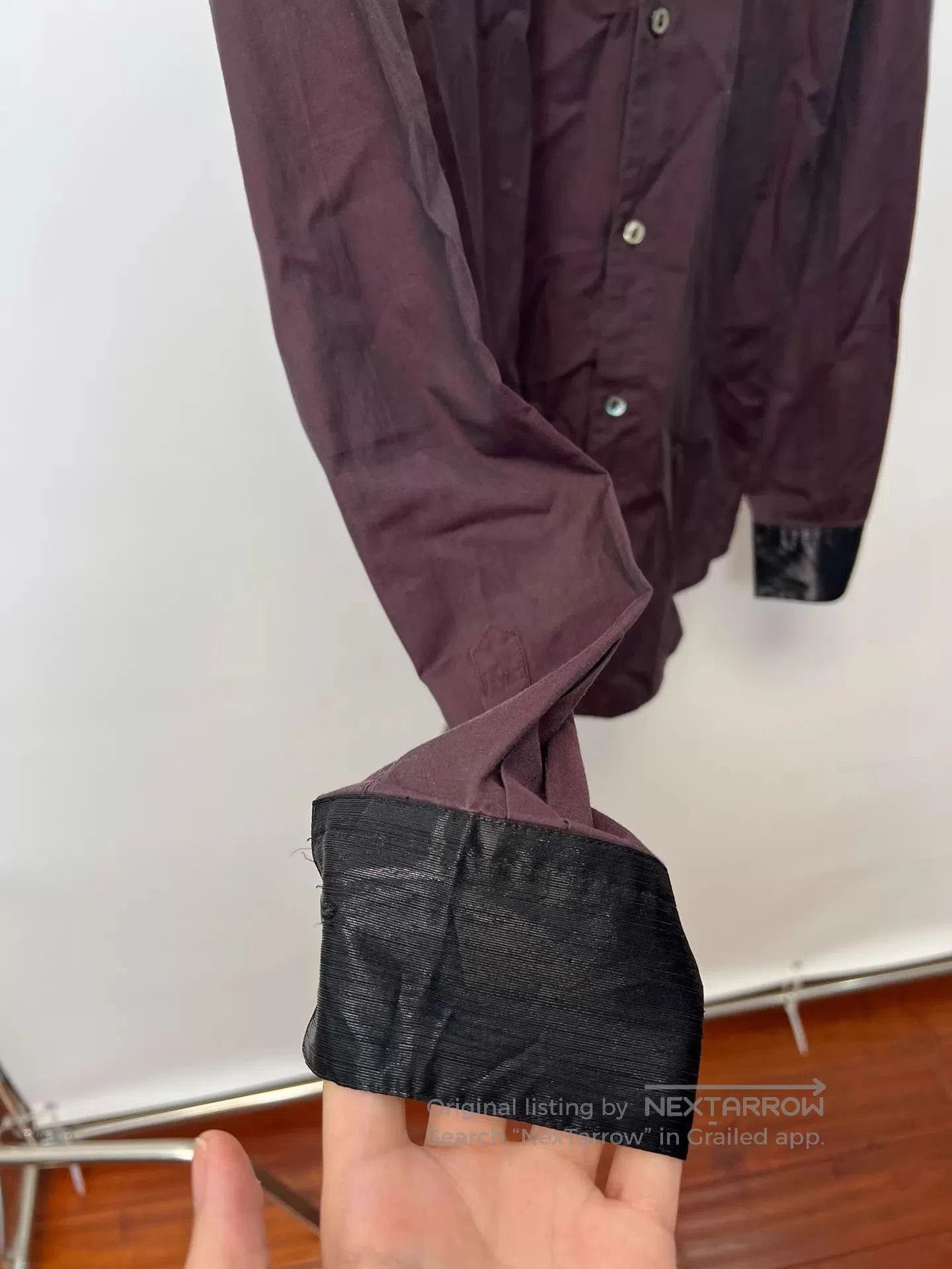 Jean Paul Gaultier Red Button-Up Shirt with Leather Collar and Cuffs. Size US M / EU 48-50 / 2 - 4 Thumbnail