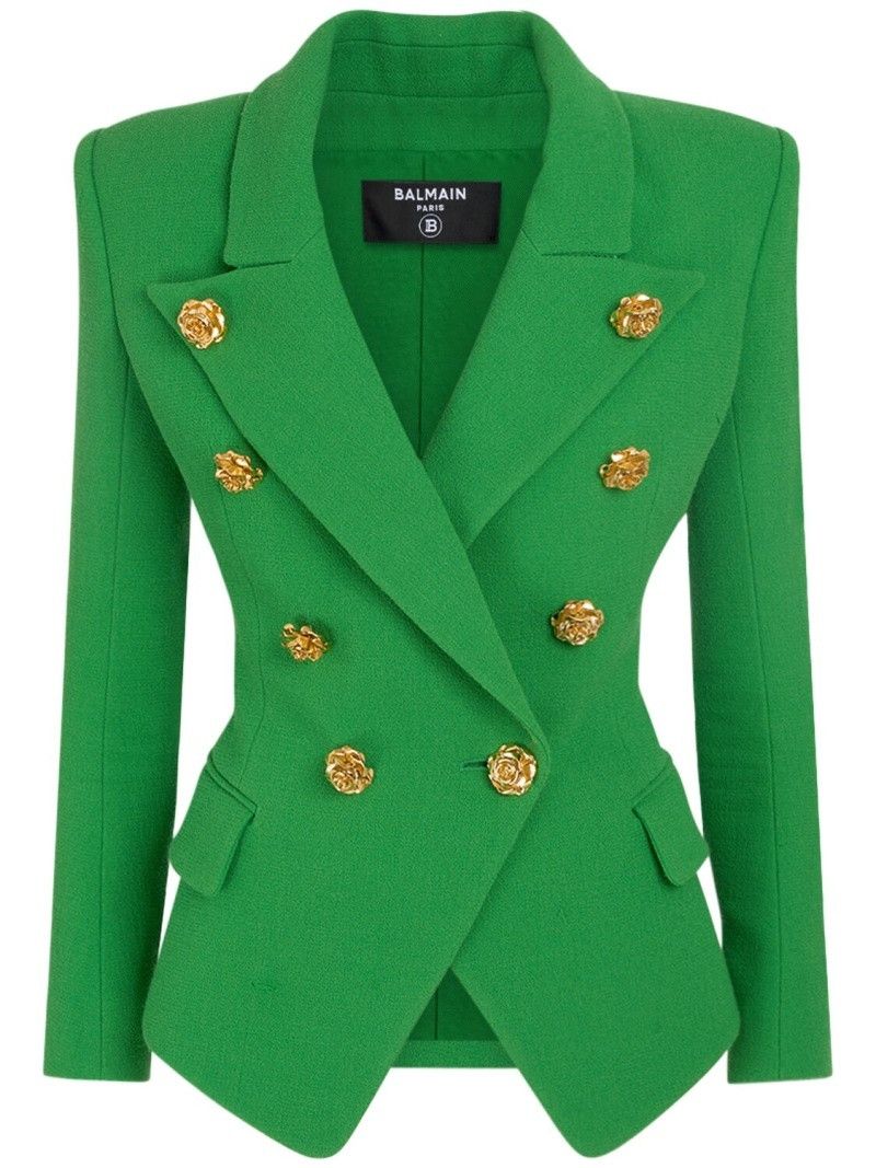 Balmain o1s1wg110825 8 Button Double Wool Crepe Jacket in Green Size XL / US 12-14 / IT 48-50 - 1 Thumbnail