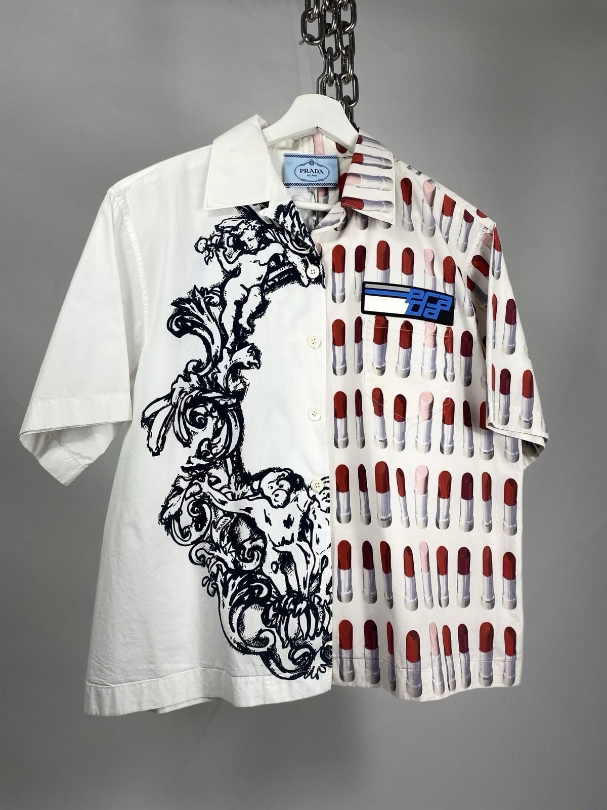 Prada Double Logo Lipstick Button Short Sleeve Shirt FW18