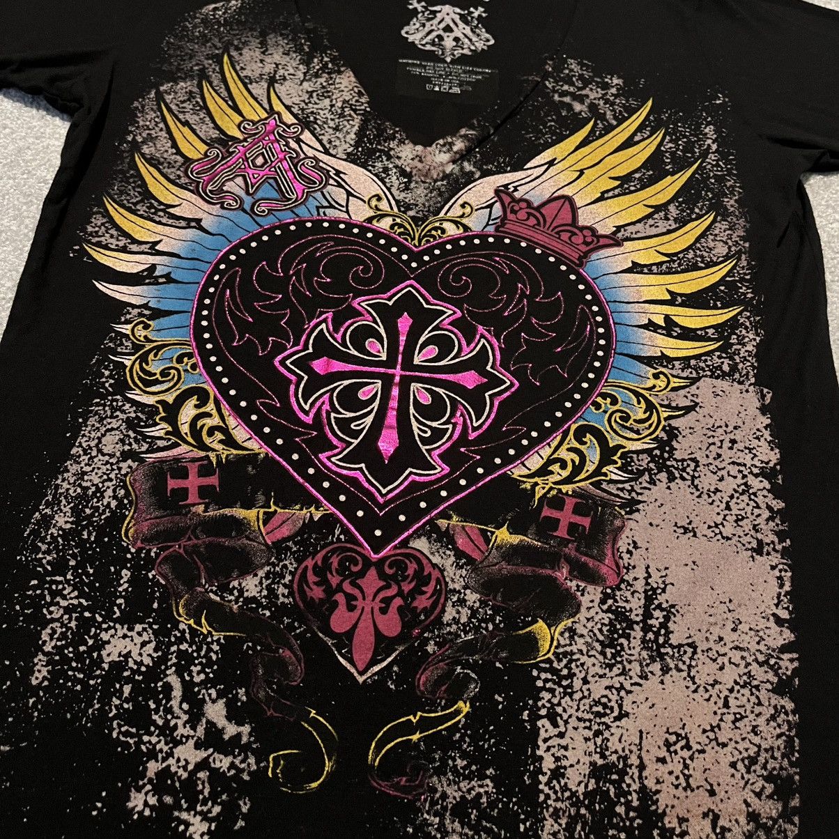 Affliction × Vintage Vintage Y2K 2000s Archaic Affliction Cross Heart Graphic Tee Size L / US 10 / IT 46 - 3 Thumbnail