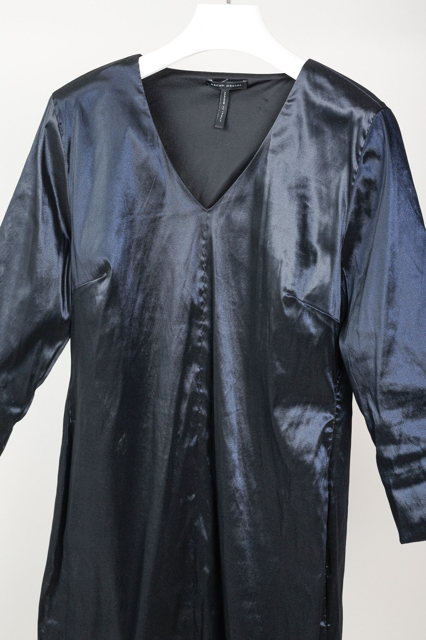Sarah Pacini Sarah Pacini Midnight Metal Blue Stretch Size-Zip Midi Dress Size L / US 10 / IT 46 - 3 Thumbnail