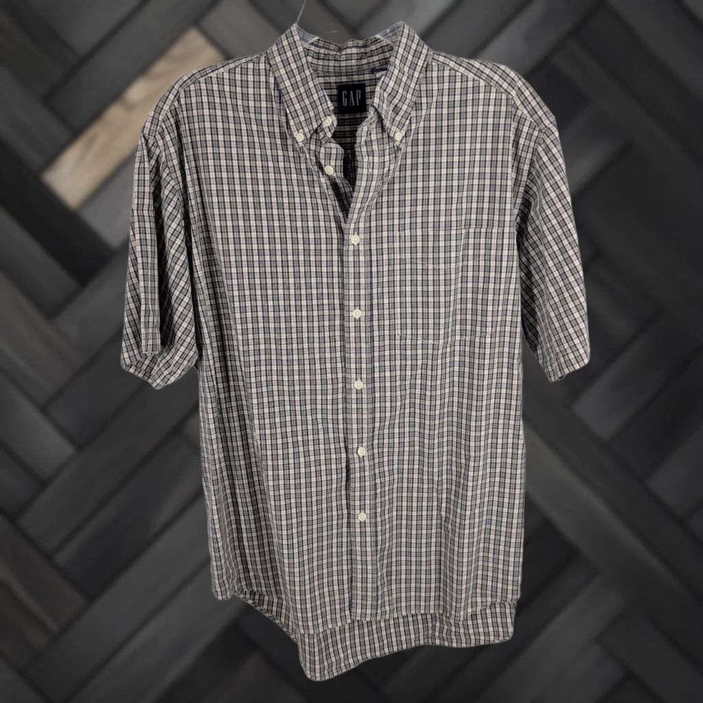 Gap VINTAGE Gap Plaid Short Sleeve Button-Down Shirt Olive Navy M Hong Kong Size US M / EU 48-50 / 2 - 1 Thumbnail