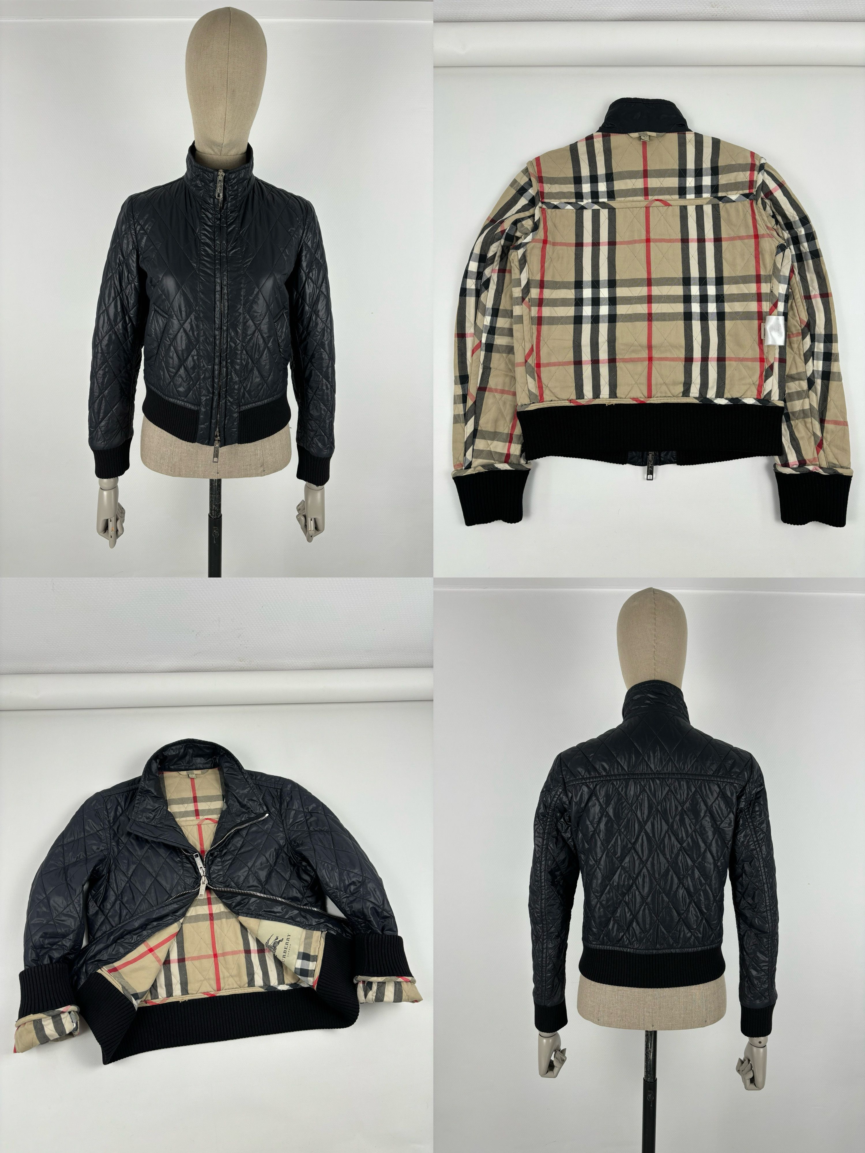 Burberry London Nova Check Biker Ribbed Cuffs Quilted Jacket Full-Zip Bomber Size M / US 6-8 / IT 42-44 - 1 Thumbnail