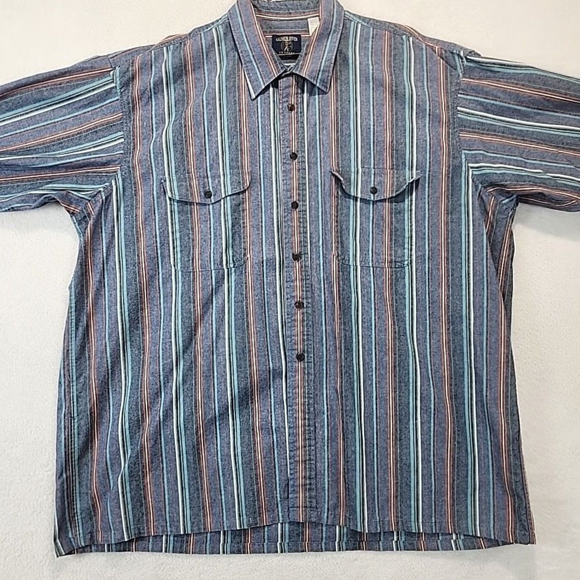 Vintage VINTAGE Salmon River Traders Men Blue Striped Western Dress Shirt 2XL Button-Up Long Sleeve Size 48R - 4 Thumbnail