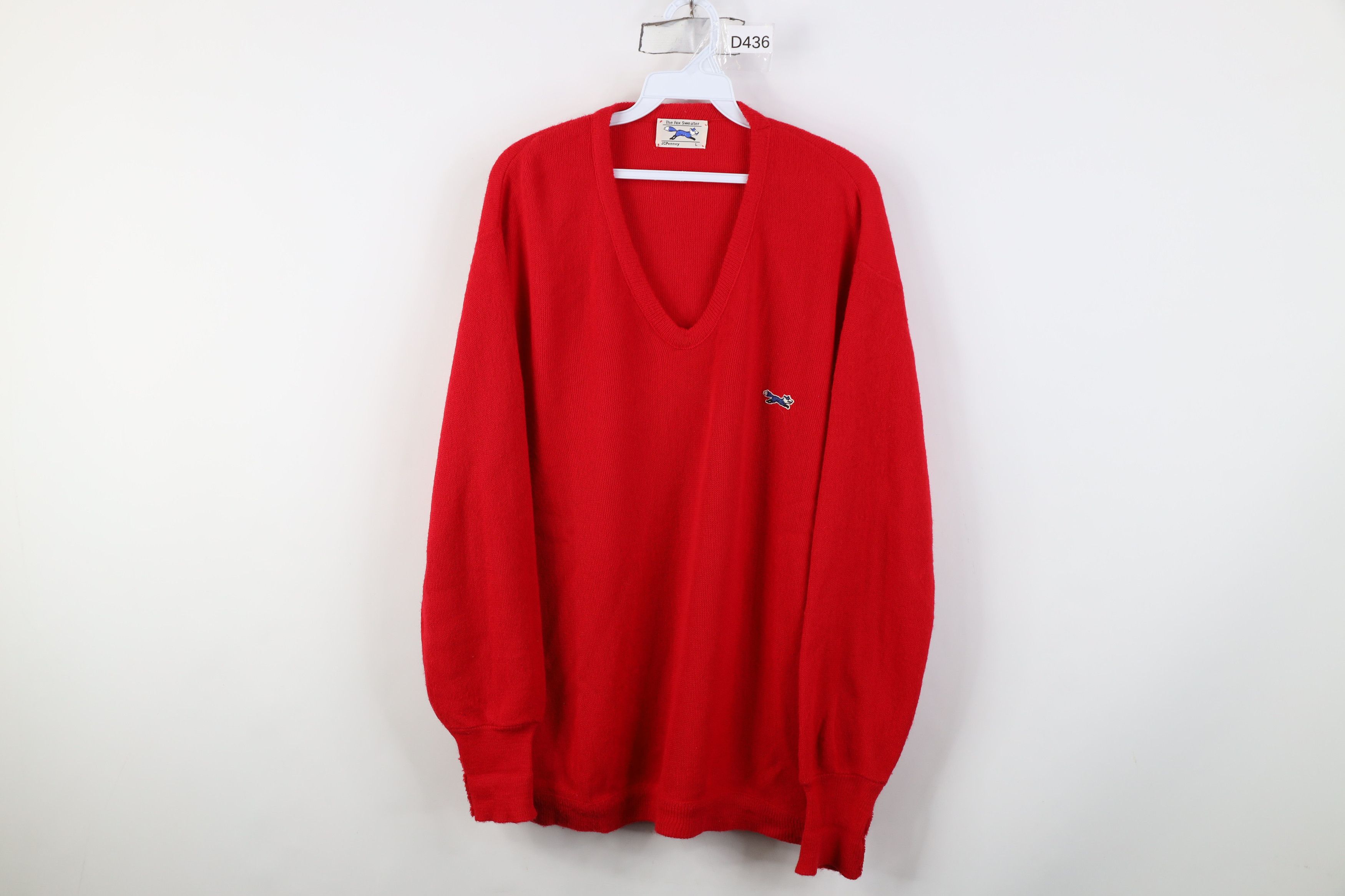 Vintage Vintage 70s Streetwear Knit V-Neck Sweater Red Acrylic USA Size US L / EU 52-54 / 3 - 1 Thumbnail