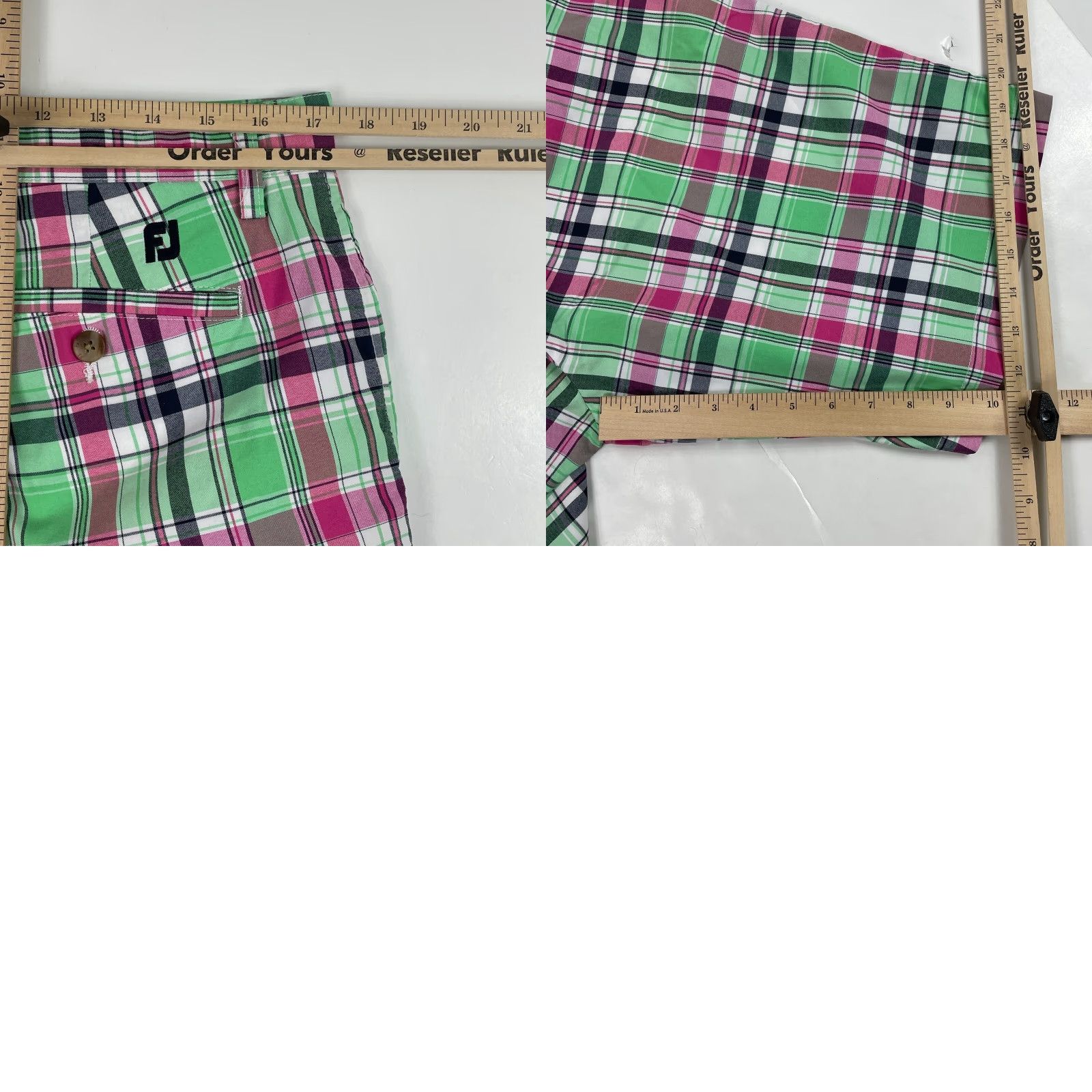 Footjoy FootJoy Shorts Mens 34 x 10 Green Madras Plaid Chino Stretch Golf Tennis Casual Workwear Outdoor 5-Pocket Mens Size US 34 / EU 50 - 9 Thumbnail