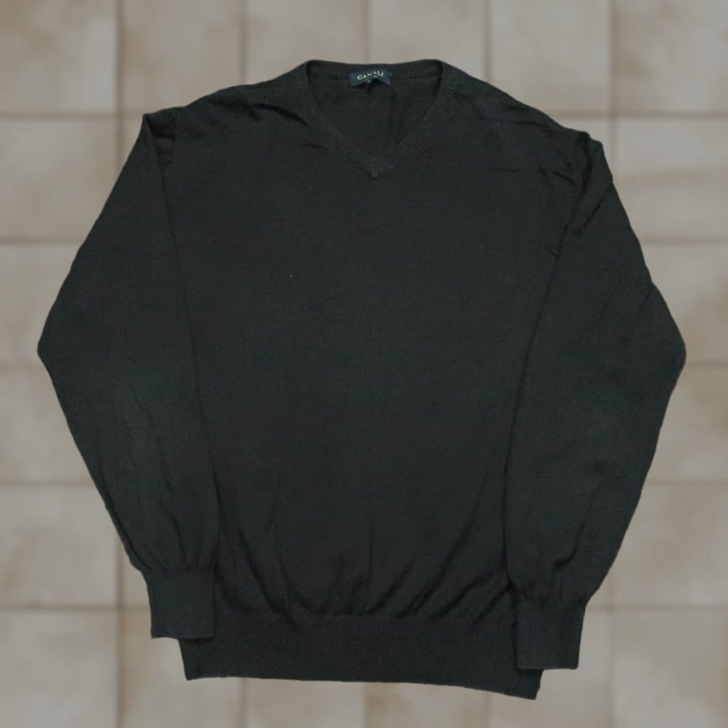 Canali VINTAGE Canali Sweater Men XL Black V-Neck Jumper Knit Pullover Size US XL / EU 56 / 4 - 1 Thumbnail