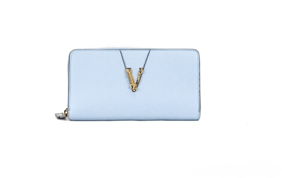 Versace Large Cornflower Grainy Leather Gold Monogram Zip Around Size ONE SIZE - 1 Thumbnail