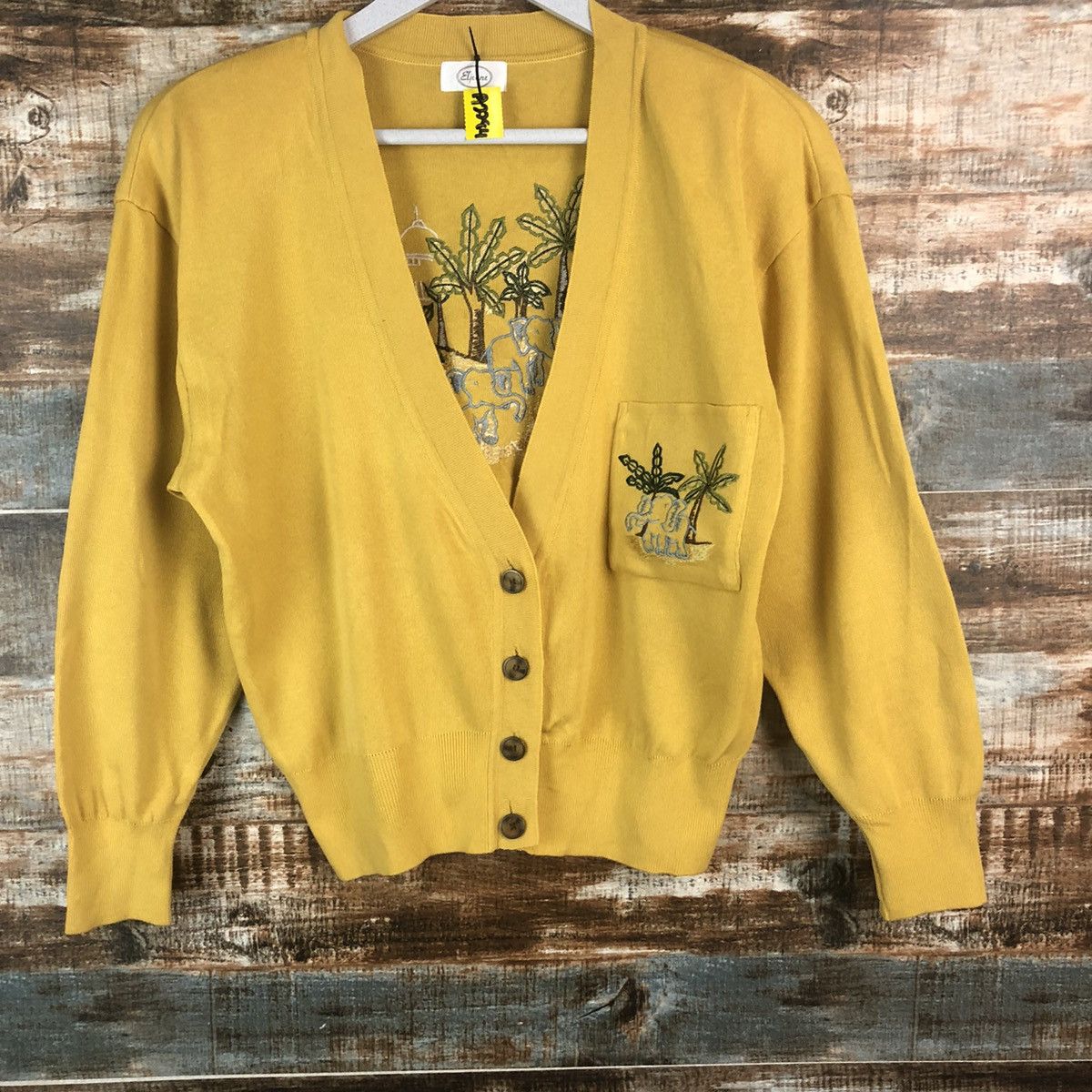 Japanese Brand × Vintage Eljuone elephant Yellow Cardigan Knitwear #A2284 Size M / US 6-8 / IT 42-44 - 3 Thumbnail