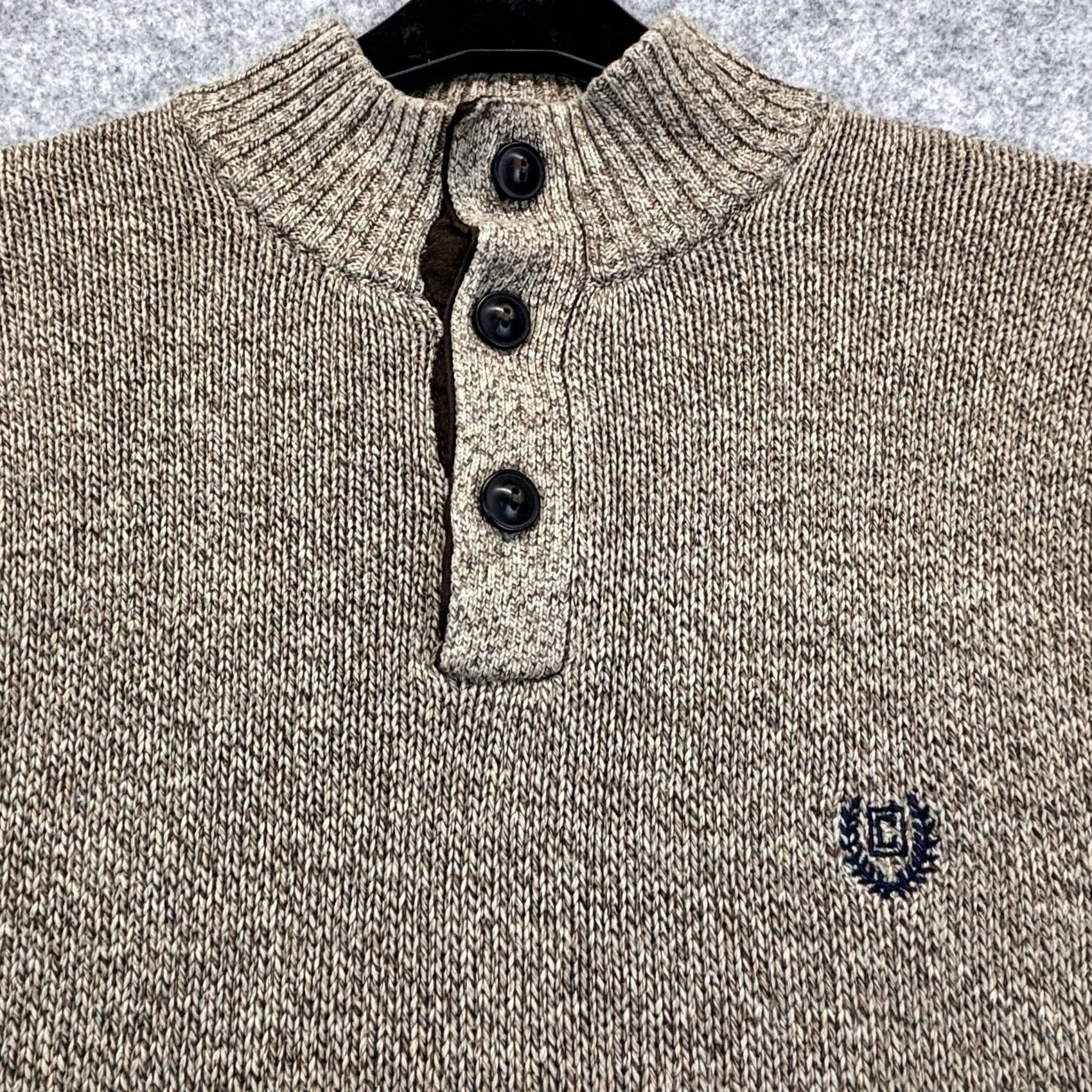 Chaps Chaps Jumper Mens Large Button Neck Oatmeal Brown Elbow Patch Knit Pullover Size US L / EU 52-54 / 3 - 5 Thumbnail