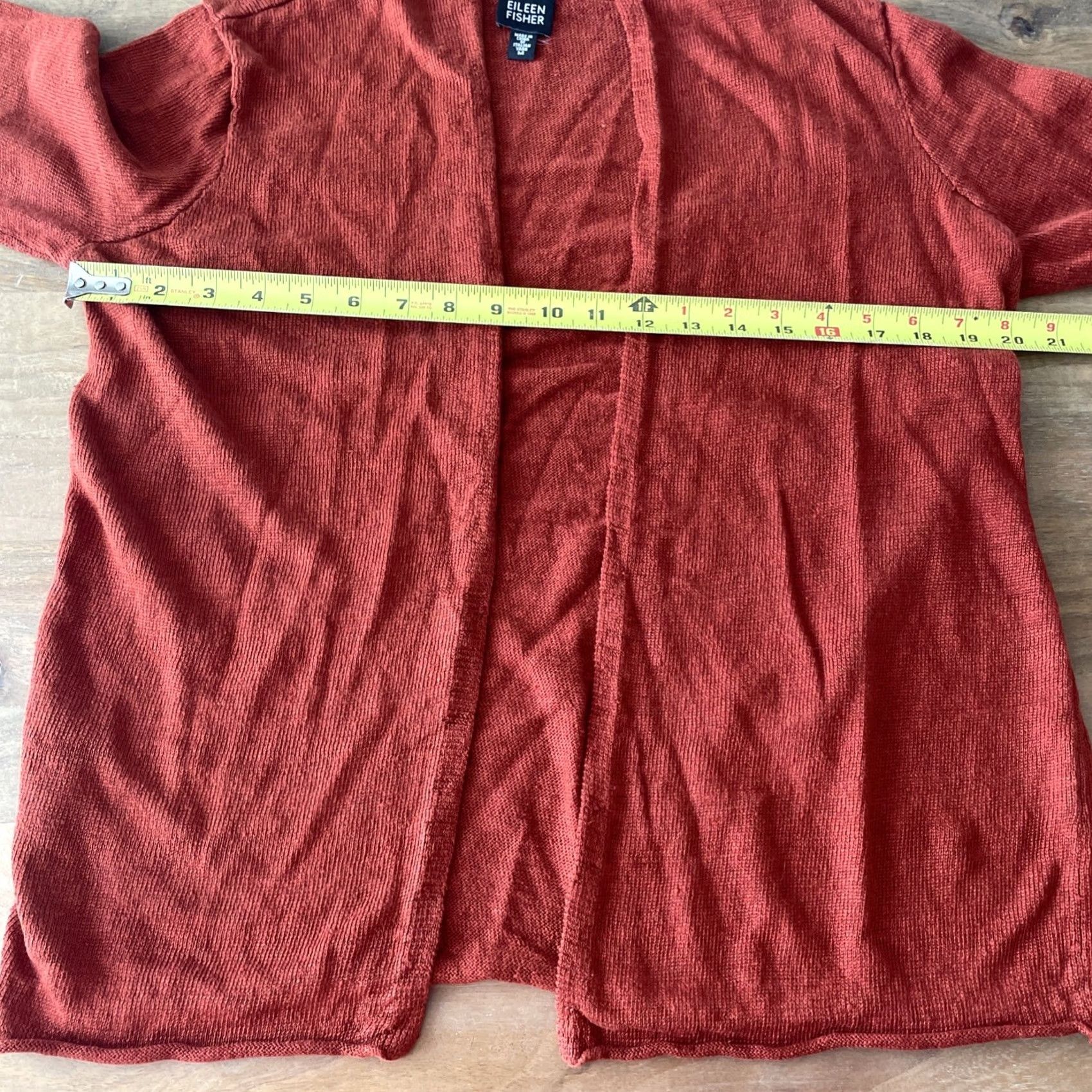 Eileen Fisher VINTAGE Eileen Fisher Blouse Cardigan Open Front Linen Knit Womens M Burnt Orange 100% Linen Open Front Collarless Casual Sleeve Regular Size M / US 6-8 / IT 42-44 - 7 Thumbnail