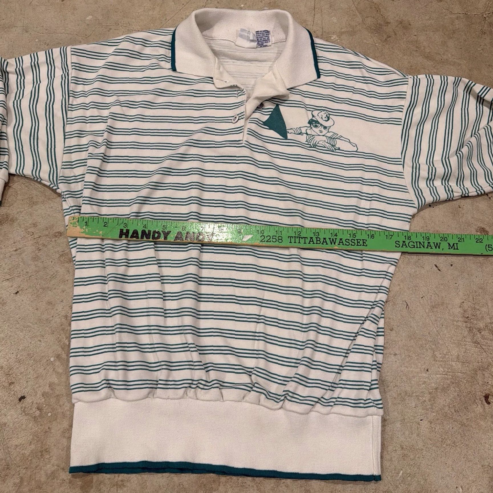 Catalina VINTAGE Catalina Polo Sweater Striped Preppy Green White Womens Size Medium Pullover Knit Long Sleeve Dolman Sleeve Collared Nautical Casual السفر Size M / US 6-8 / IT 42-44 - 5 Thumbnail