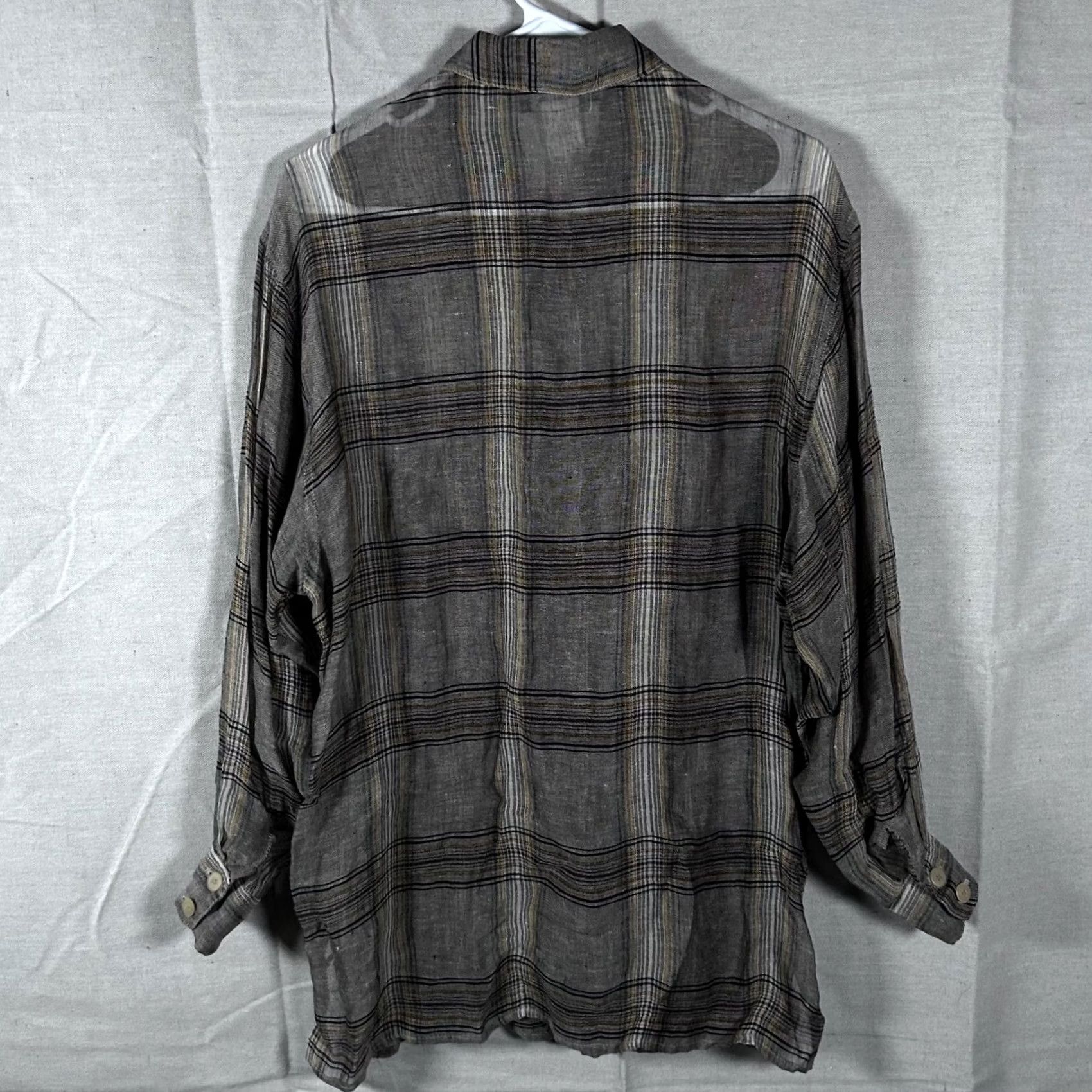 Vintage VINTAGE Florence Korn pour ECRU Paris Shirt Plaid Linen Blend Button Up Brown 38 M Women Falls Spring Summer Mens Womens Size M / US 6-8 / IT 42-44 - 3 Thumbnail