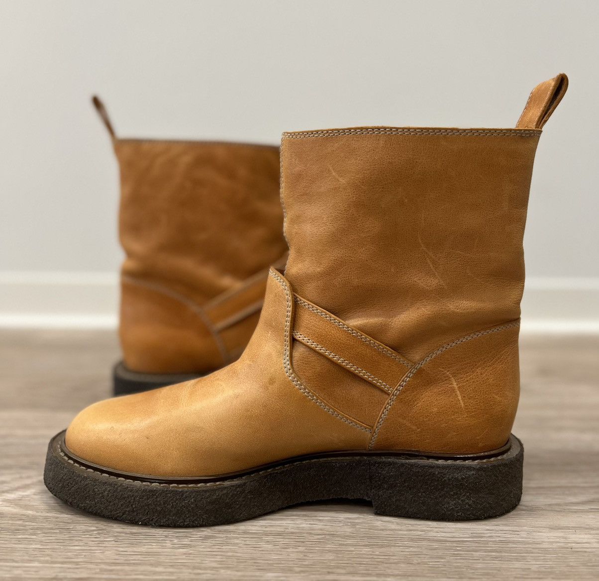 Maison Margiela Maison Martin Margiela Leather Biker Ankle Light Brown Boots Size US 9.5 / IT 39.5 - 9 Thumbnail