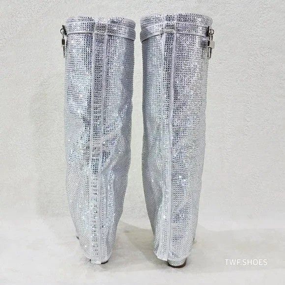 Other Bling Bling Silver Rhinestone Fold Over Skirted Sharky 3" We Size US 9 / IT 39 - 2 Thumbnail