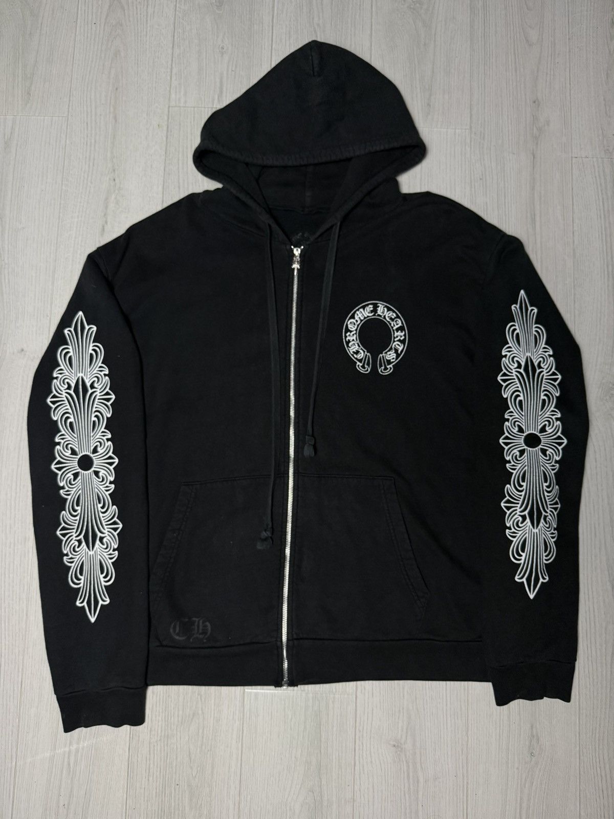 専用 Chrome Hearts Horseshoe Floral Fleece Chrome Hearts Horseshoe Floral Sleeve Fleece Zip Up Hoodie - SRM