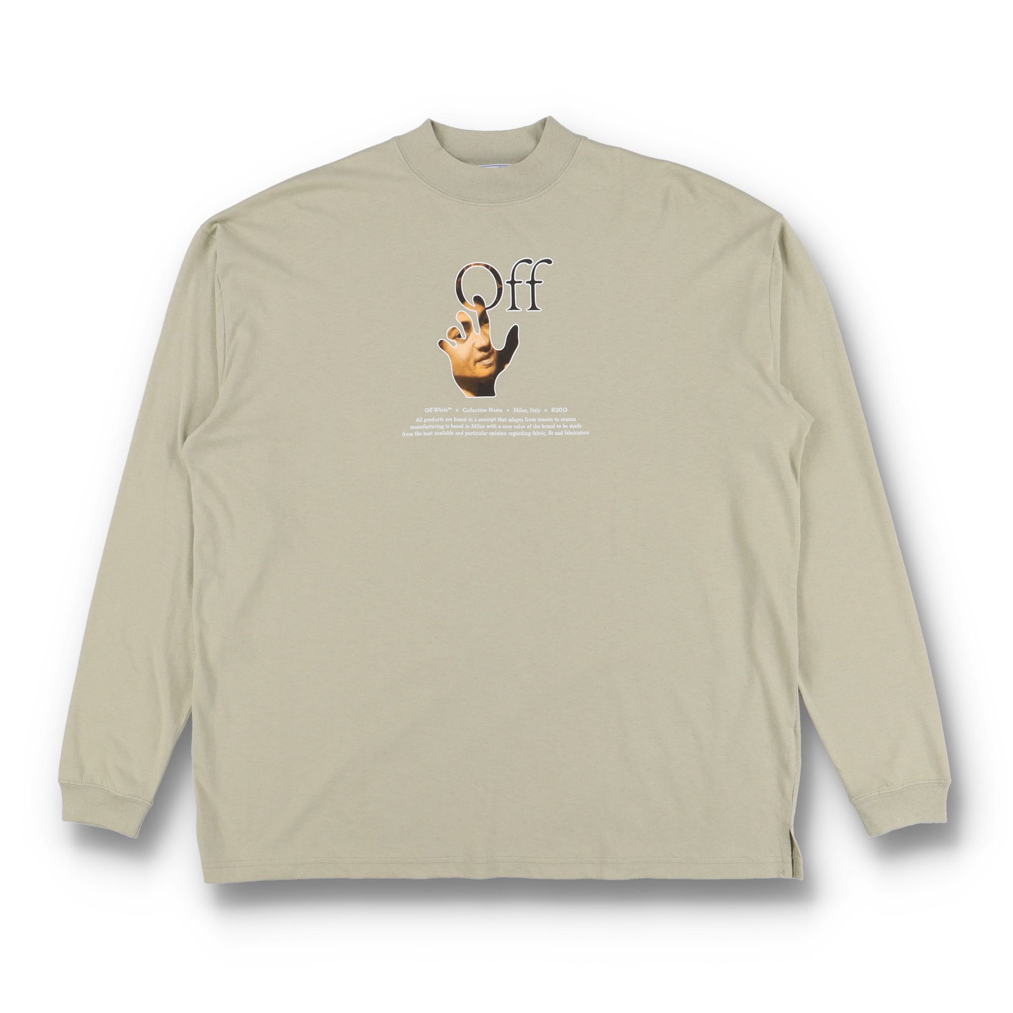Off-White Beige Caravaggio Hand Off Oversized Mock Neck LS T-Shirt Size US M / EU 48-50 / 2 - 1 Thumbnail