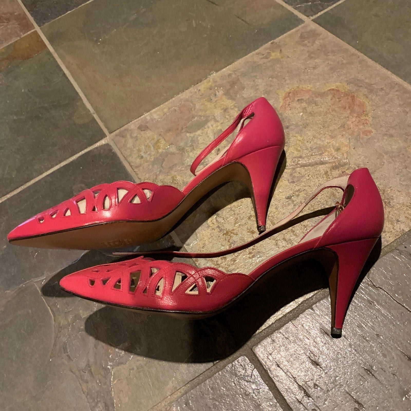 Designer Women Caressa Spain Pink Ankle Strap Heels Sz.10.5 (G102) Size US 10.5 / IT 40.5 - 3 Thumbnail