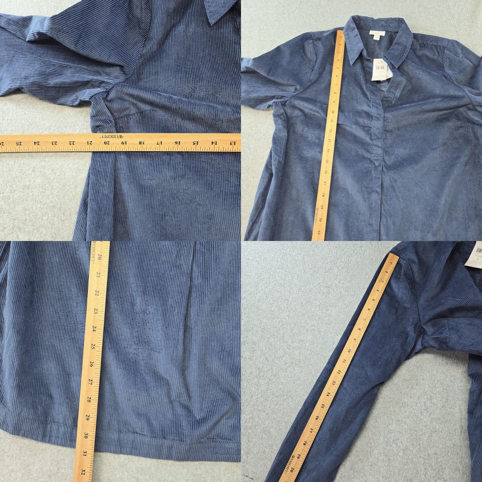 J. Jill J. Jill Blouse Womens L Blue Tunic Collared Long Sleeve Corduroy Pullover Size L / US 10 / IT 46 - 8 Thumbnail