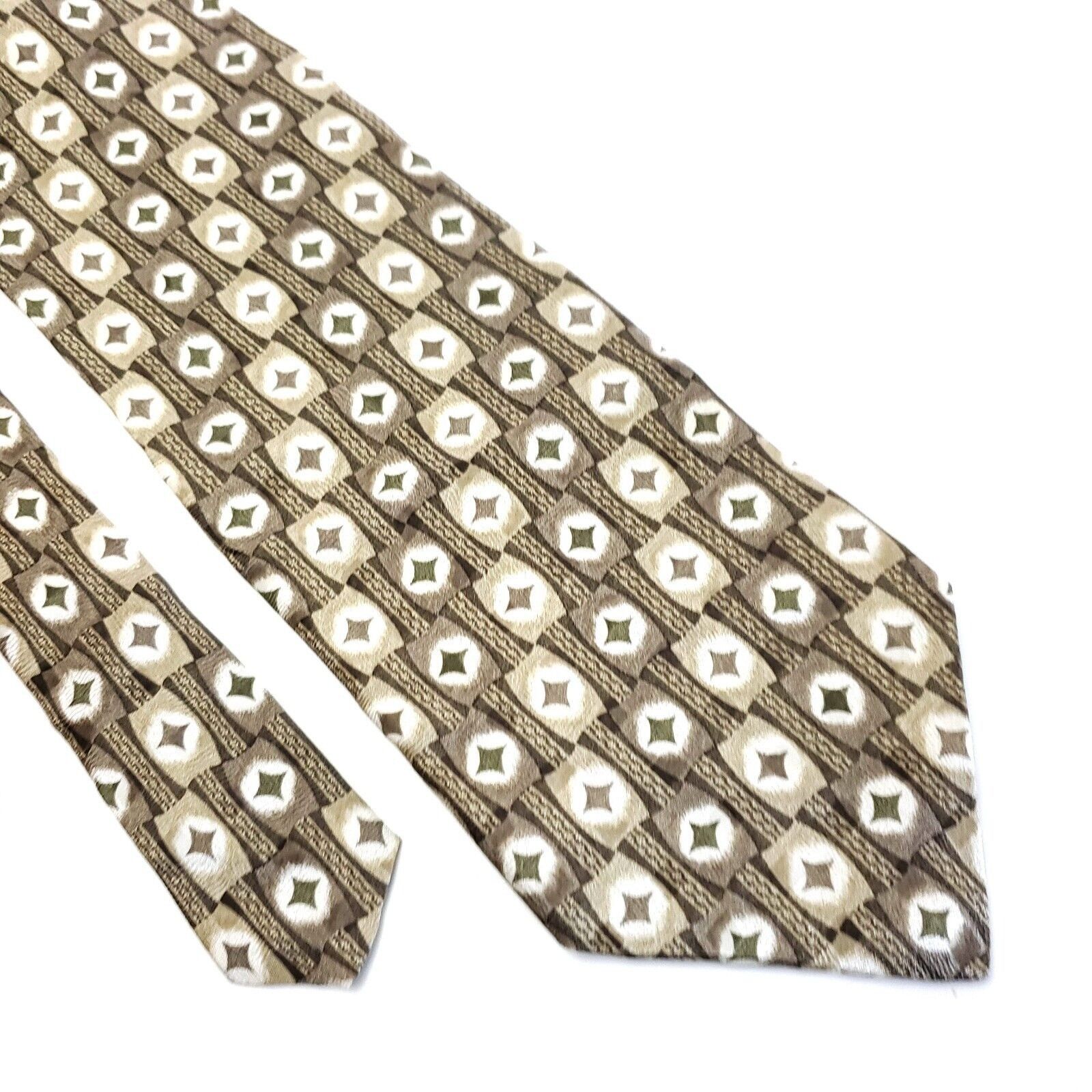 Designer Milano Uomo Beige Tan Print Geometric Wide Silk Tie Size ONE SIZE - 1 Thumbnail